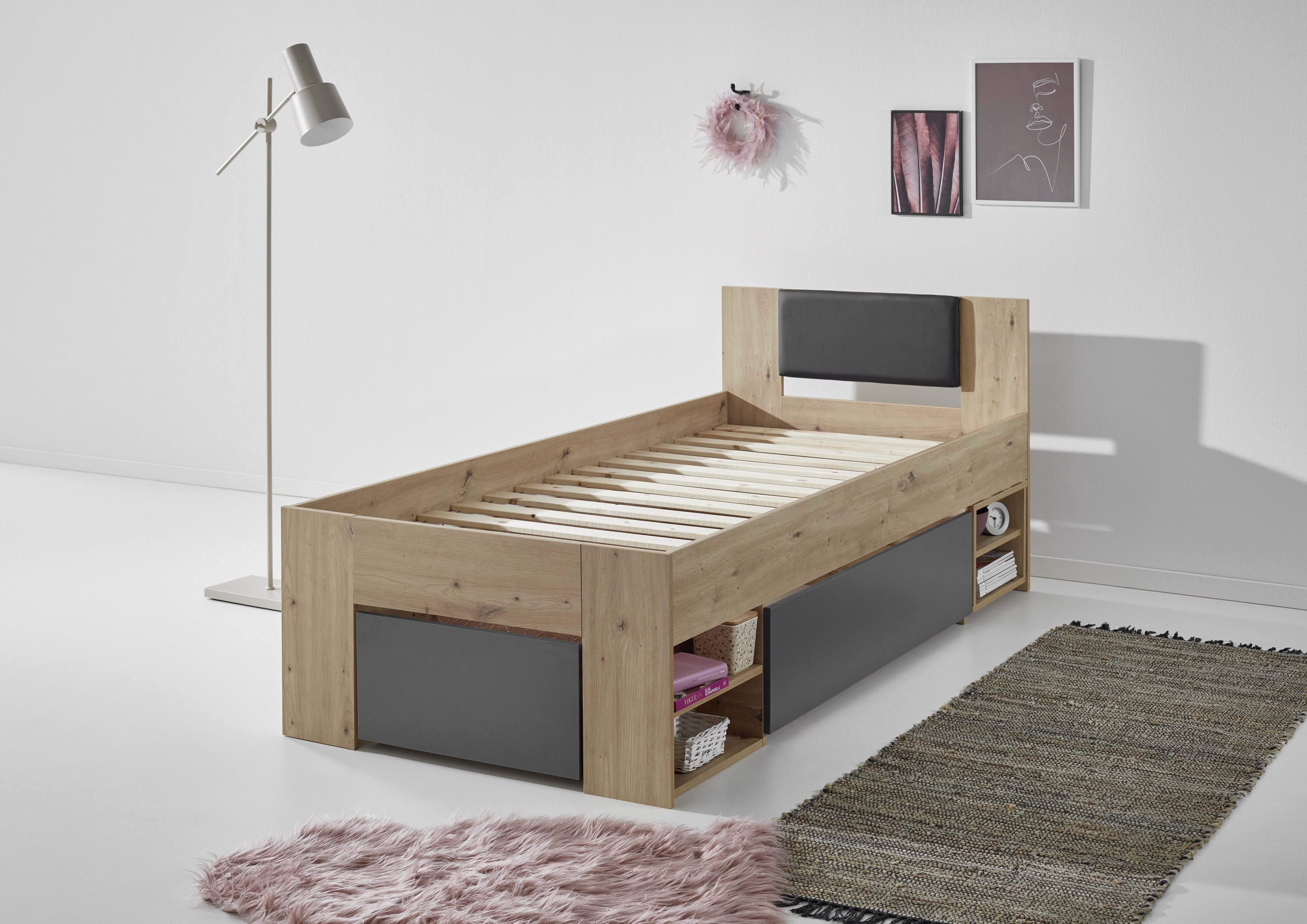 Relita Ledikant met bergruimte Stefan met grote lades en Nako op wielen, incl. latten met comfortabele lighoogte, verkrijgbaar in 2 breedtes en 2 kleuren