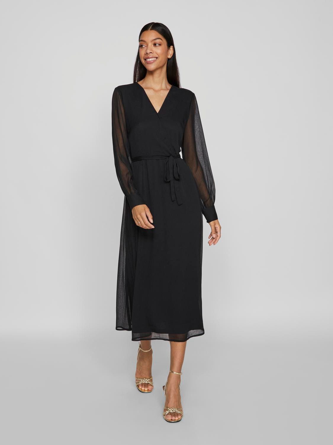 Vila Chiffon jurk VIFALIA V-NECK L S MIDI DRESS NOOS