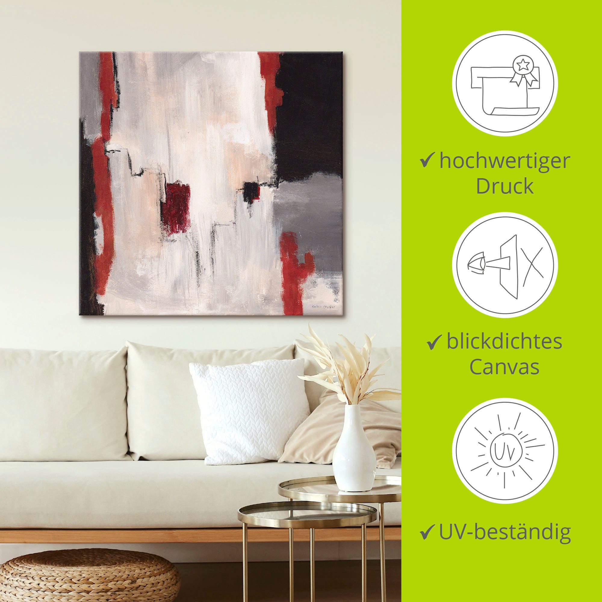 Artland Artprint Rood bij grijs I - abstract als artprint van aluminium, artprint voor buiten, artprint op linnen, poster in verschillende maten. maten
