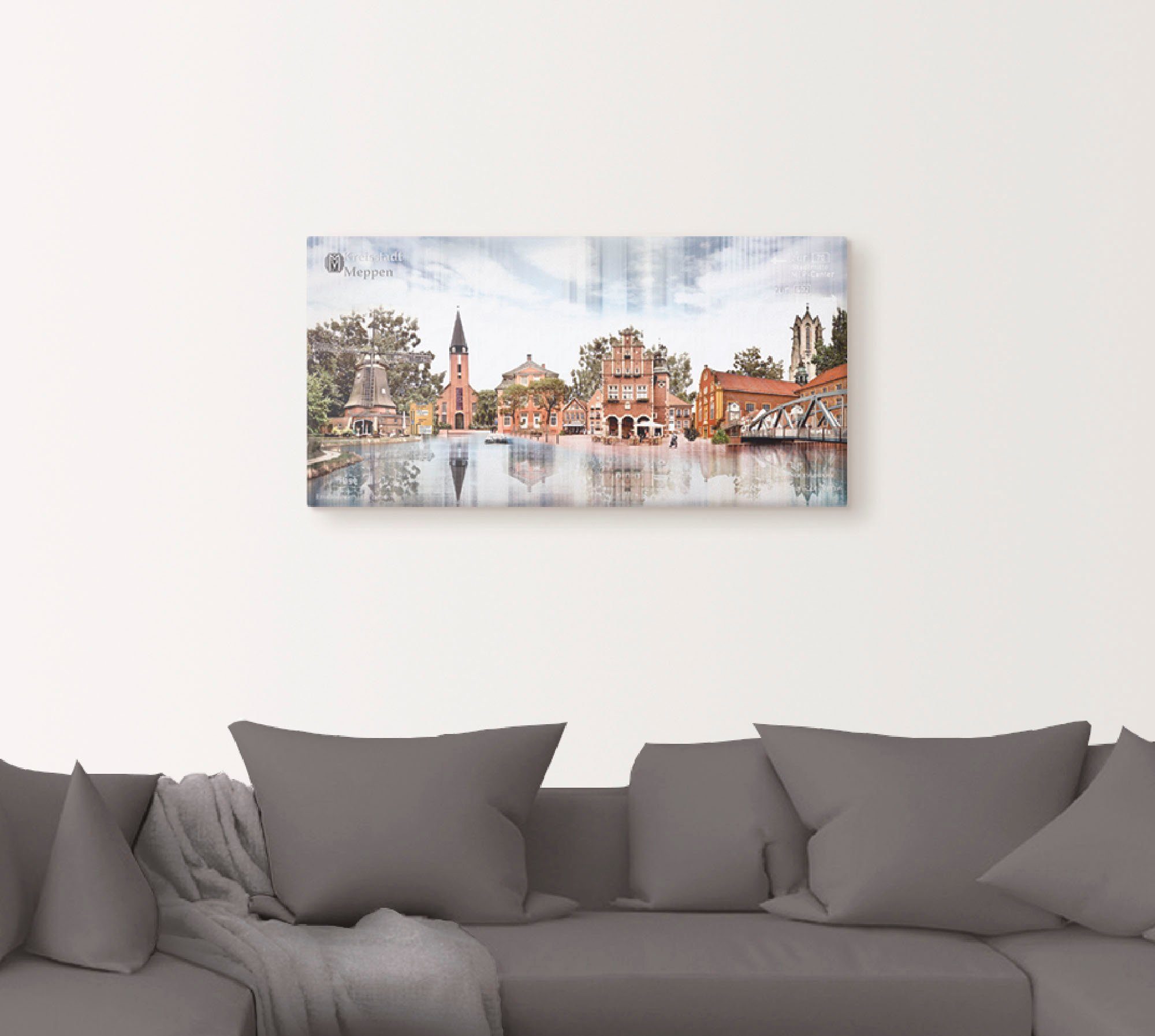 Artland Artprint Meppen skyline abstracte collage als artprint op linnen, muursticker in verschillende maten