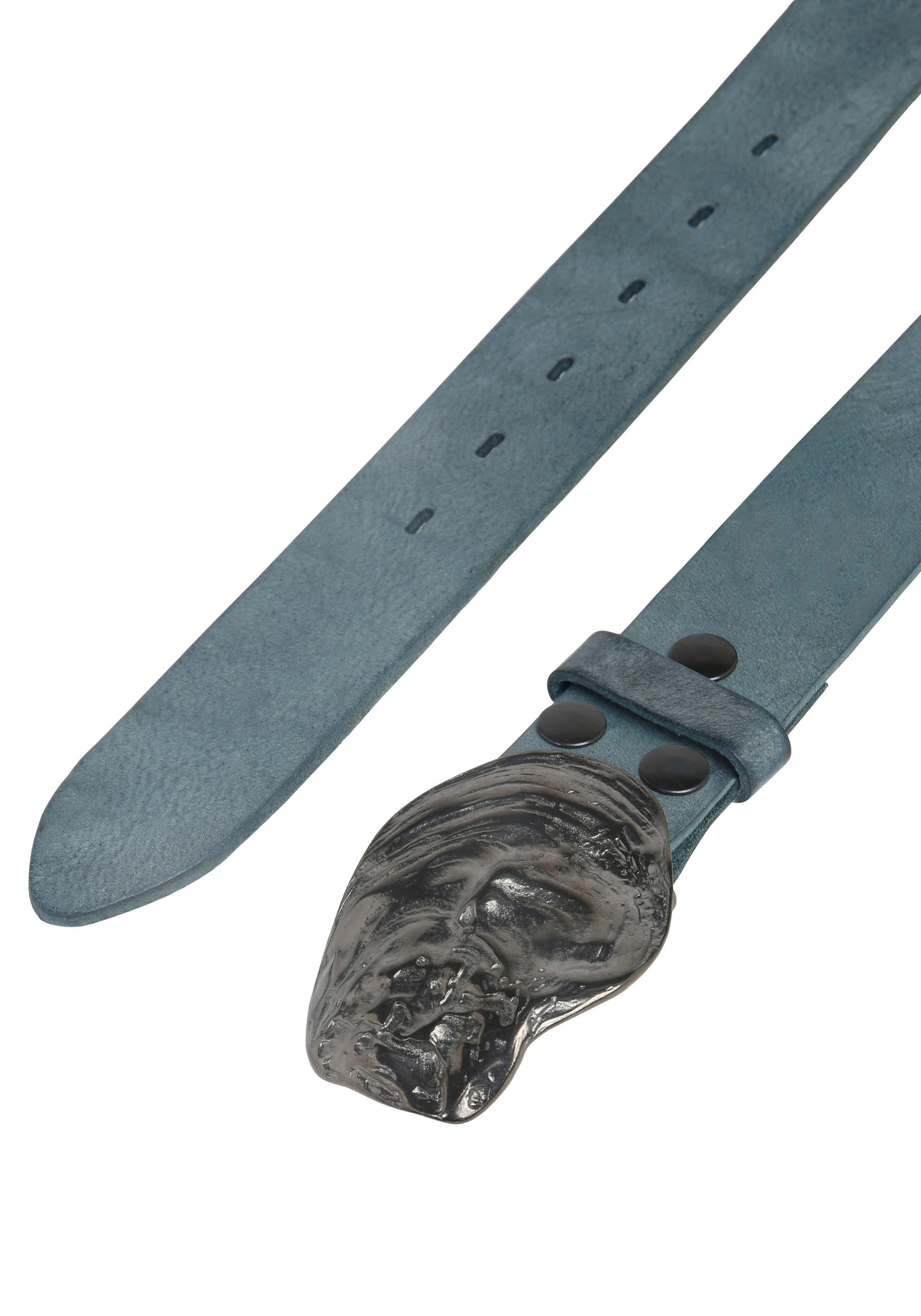 RETTUNGSRING by showroom 019° Leren riem met verwisselbare sluiting "oester schelp zwart"