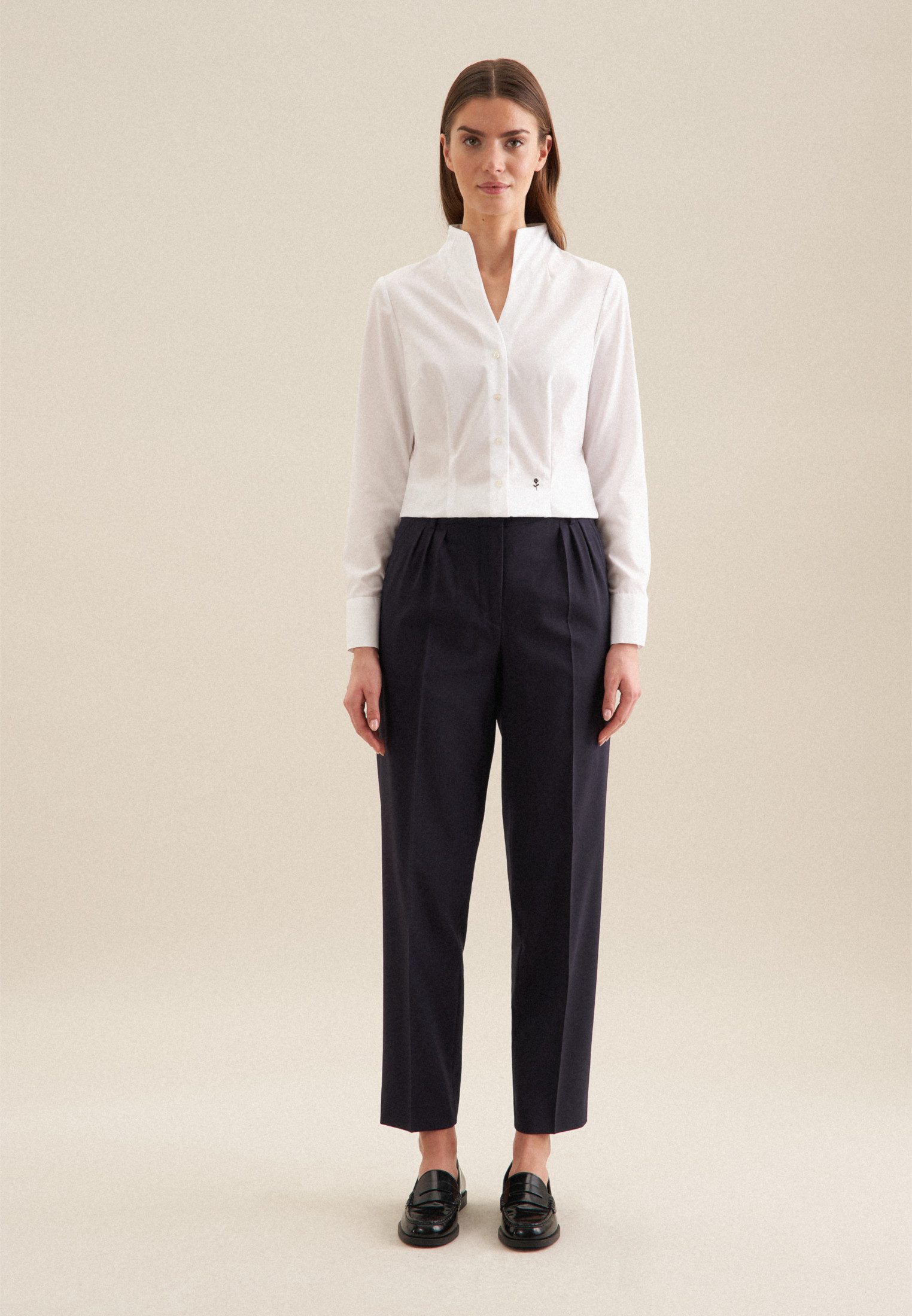 seidensticker Klassieke blouse Zwarte roos Lange mouwen kraag uni