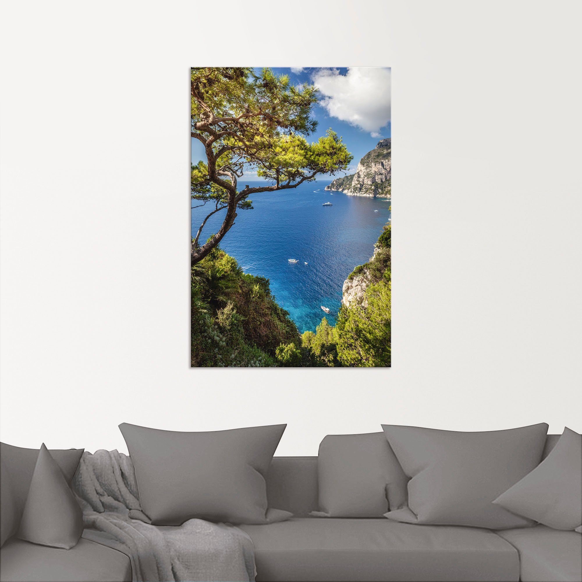 Artland Artprint Punta de Masullo, eiland capri, Italië als artprint van aluminium, artprint voor buiten, artprint op linnen, poster, muursticker