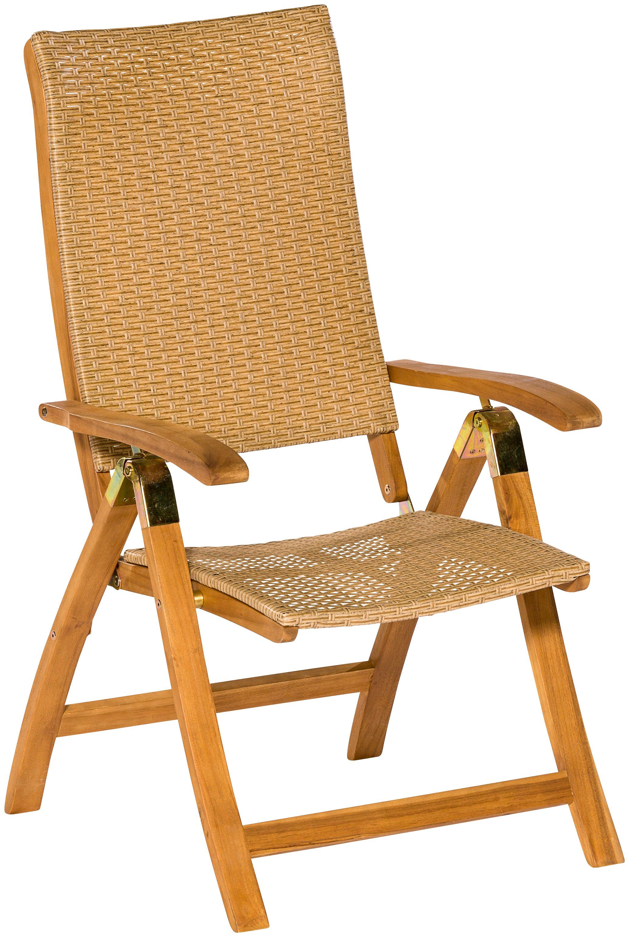 MERXX Tuinstoel Capri set van 2, acacia/polyrotan, inklapbaar, ecru (set, 2 stuks)
