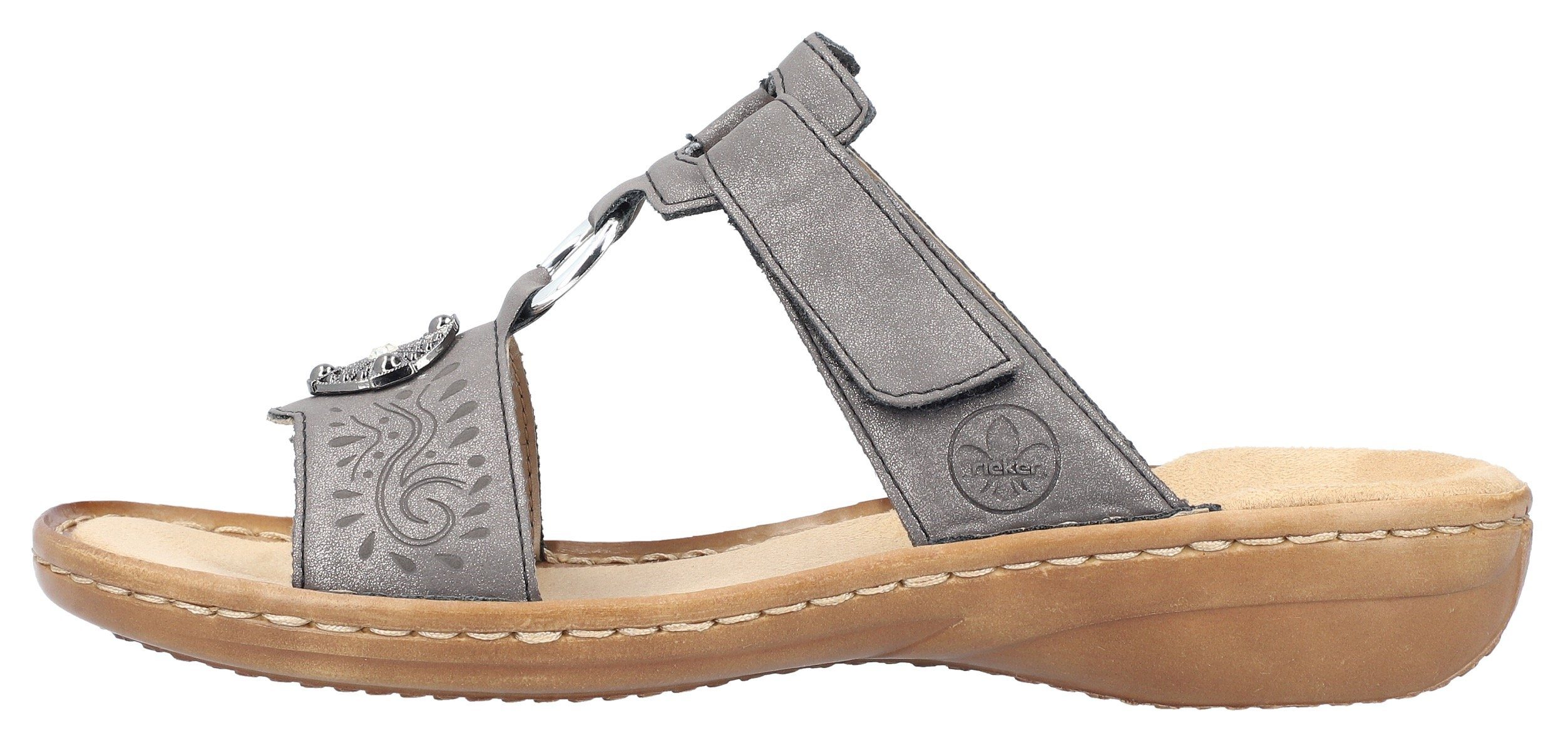 Rieker Slippers sleehak, zomerschoen, pantoffels met juwelenapplicatie