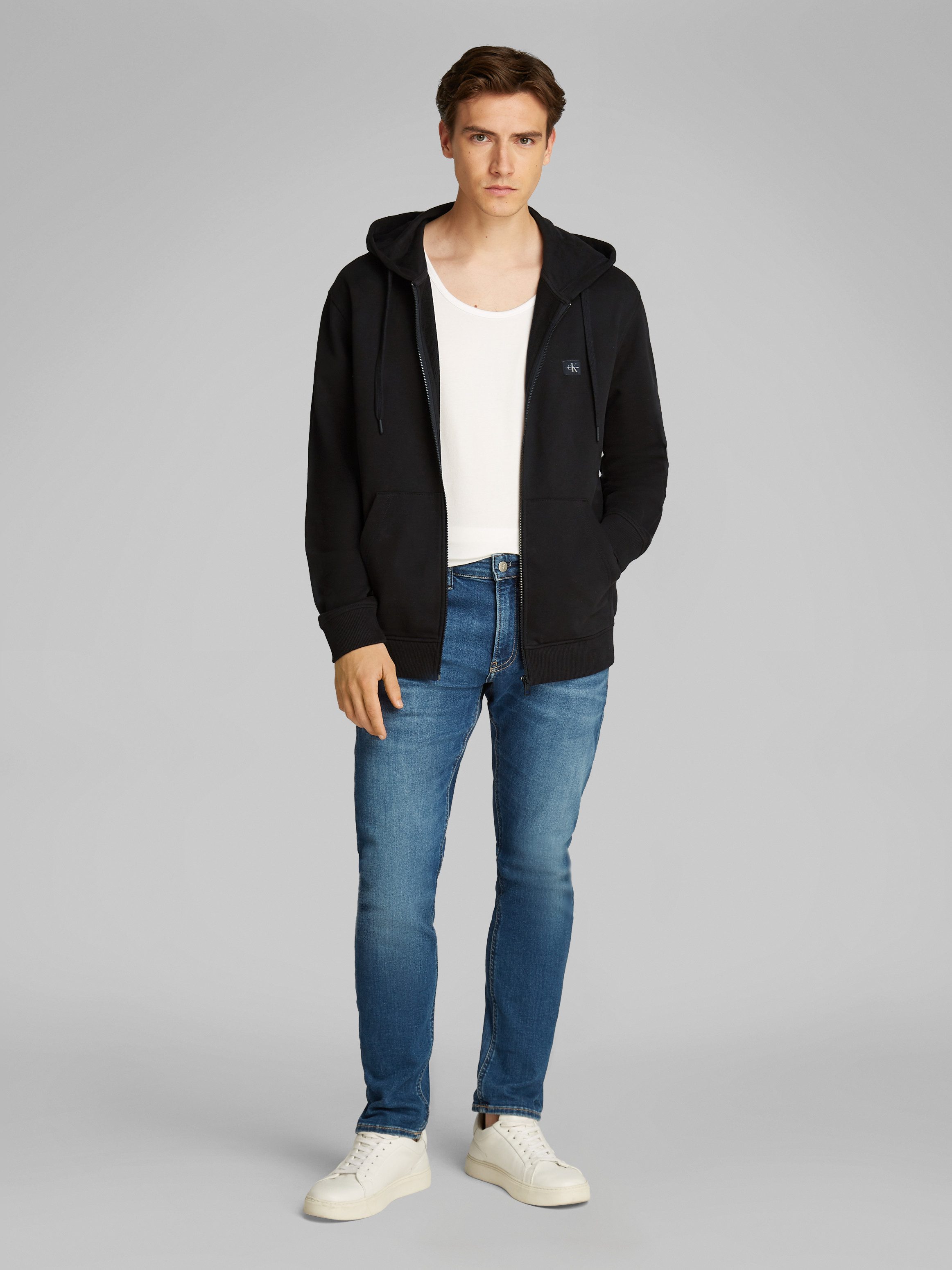 Calvin Klein Sweatvest WOVEN LABEL ZIP THROUGH HOODIE