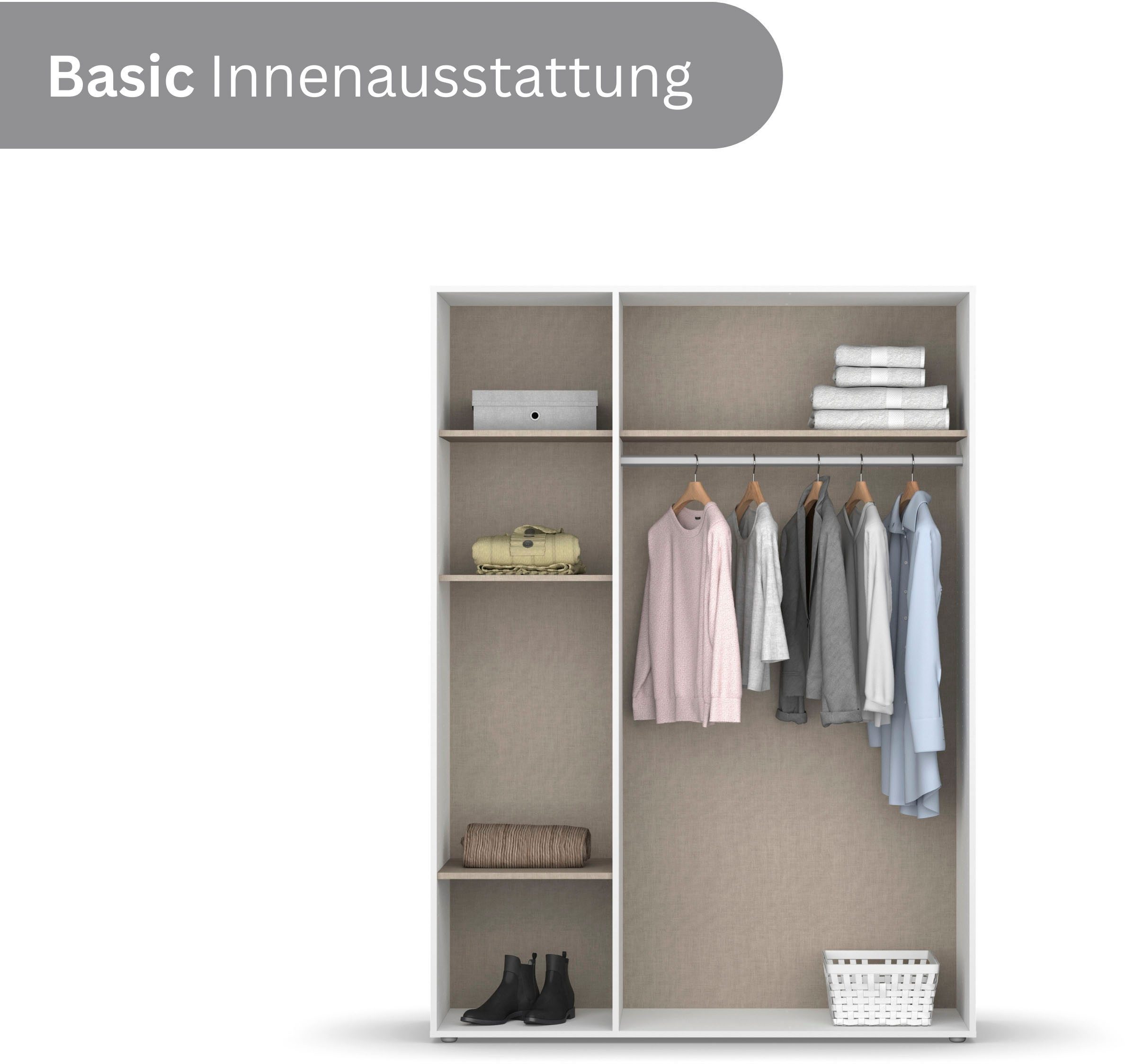 rauch Draaideurkast Kledingkast Kast Garderobe Wasmand NAGATA met Spiegel und modernen stangengriffen in graumetallic topseller made in germany