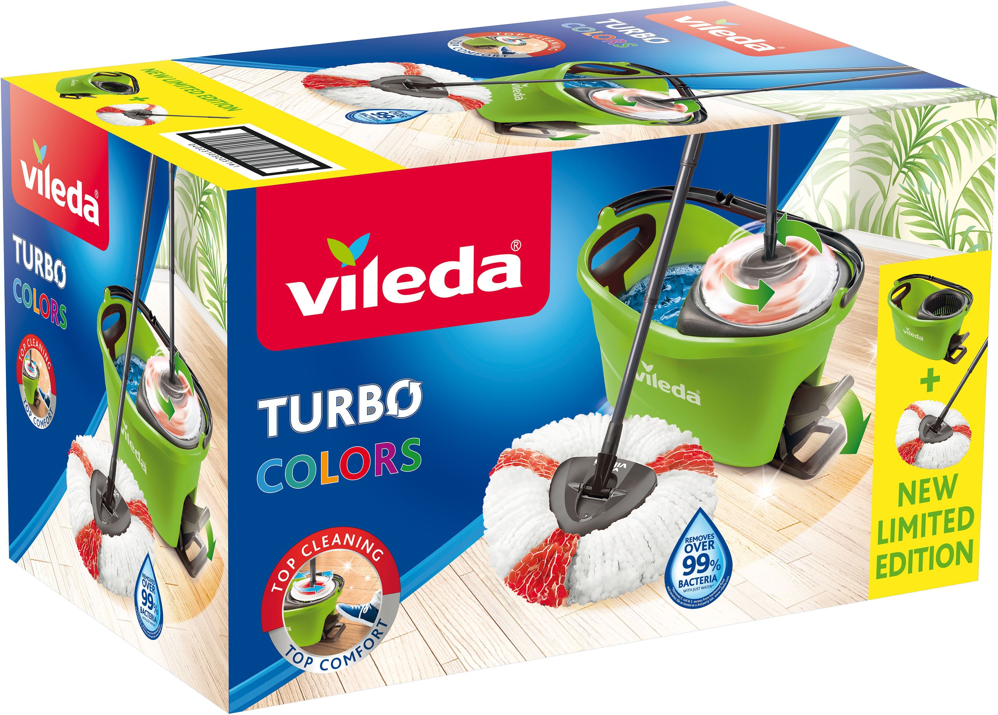 Vileda Vloerwisserset Turbo Colors Box (dweilset met powerzwierder en voetpedaal) (set, 3-delig)