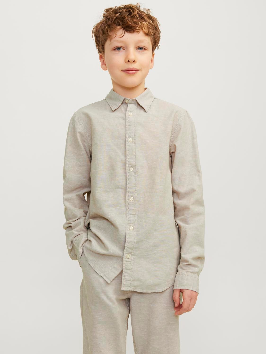 Jack & jones JUNIOR overhemd JJELINEN BLEND beige Jongens Katoen Klassieke kraag 152