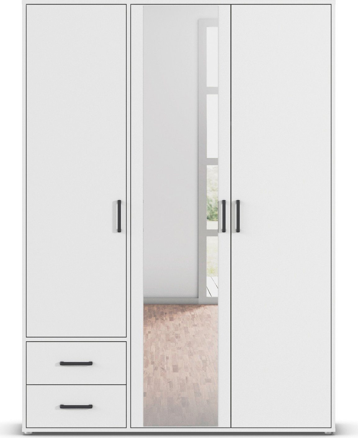 rauch Draaideurkast Voyager met moderne grepen in grijs-metallic, incl. laden en spiegel
