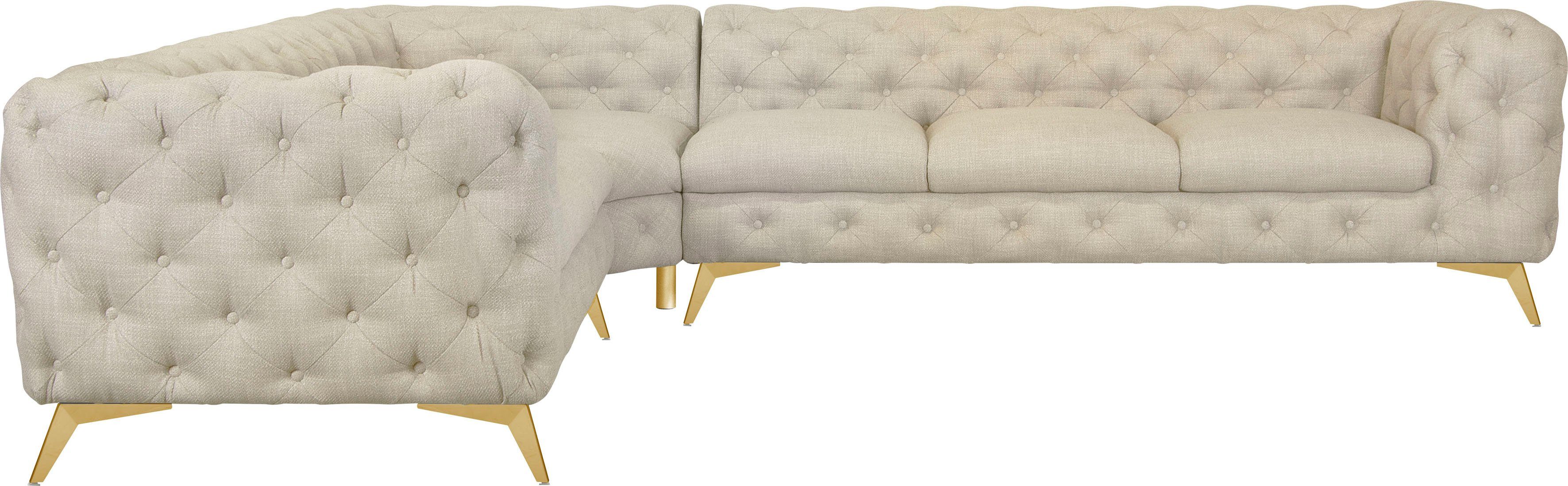 Leonique Chesterfield-bank Glynis L-vorm luxueuze capitonnage, moderne chesterfield look, kleur van de poten ter keuze