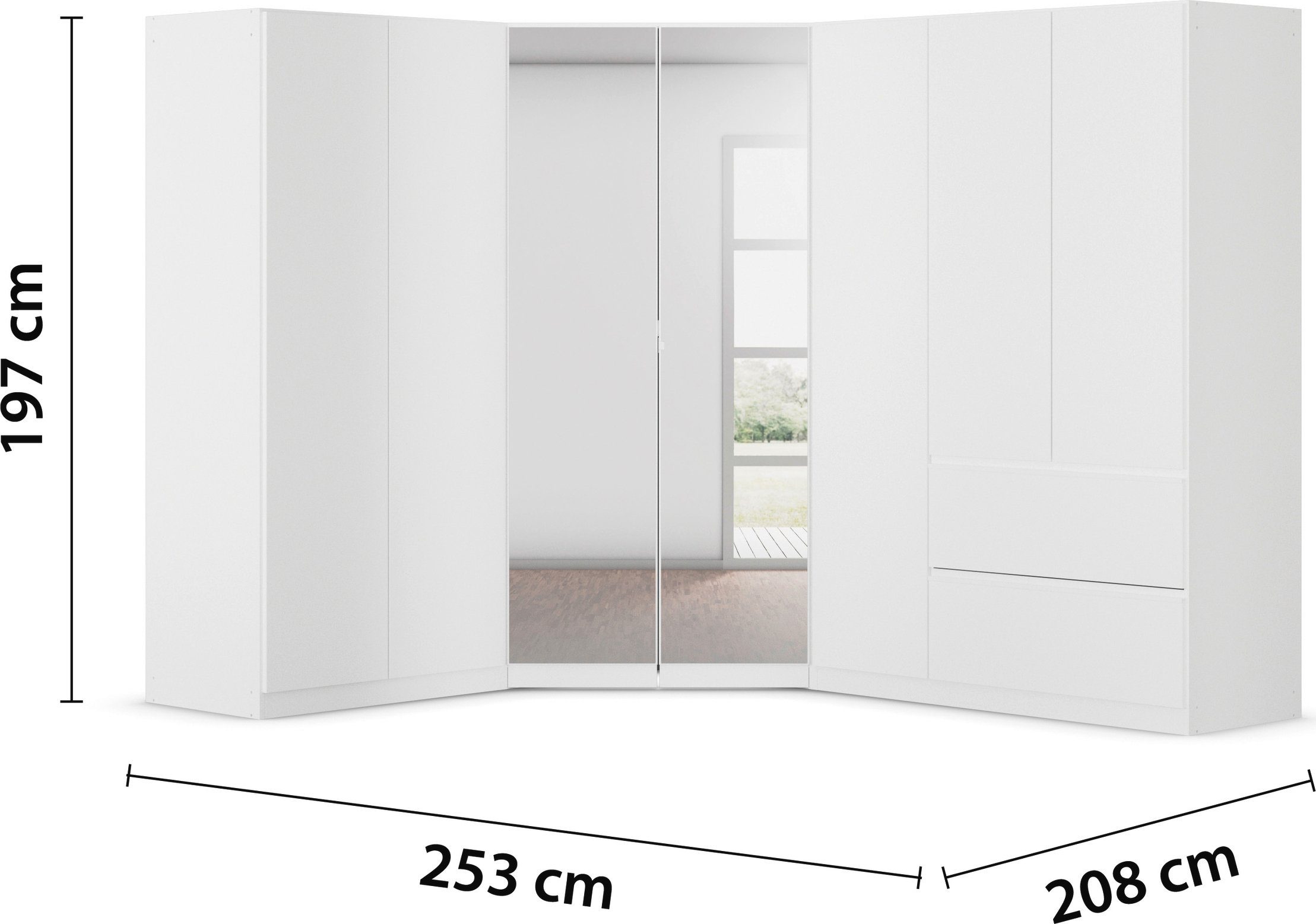 rauch Kastenset Kledingkast kast garderobe waskast COSTA met spiegel veel ruimte, greeploze front en push-to-open functie made in germany
