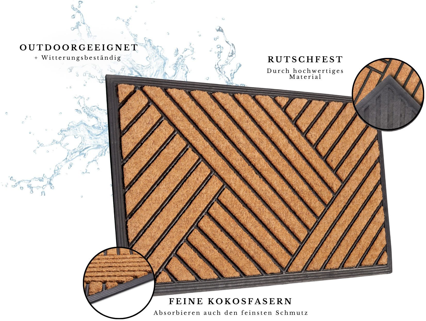 HANSE Home Mat Mix Mats Gummi Kokos Crossings, deurmat Slijtvast, onderhoudsvriendelijk, robuust, weerbestendig, UV-bestendig