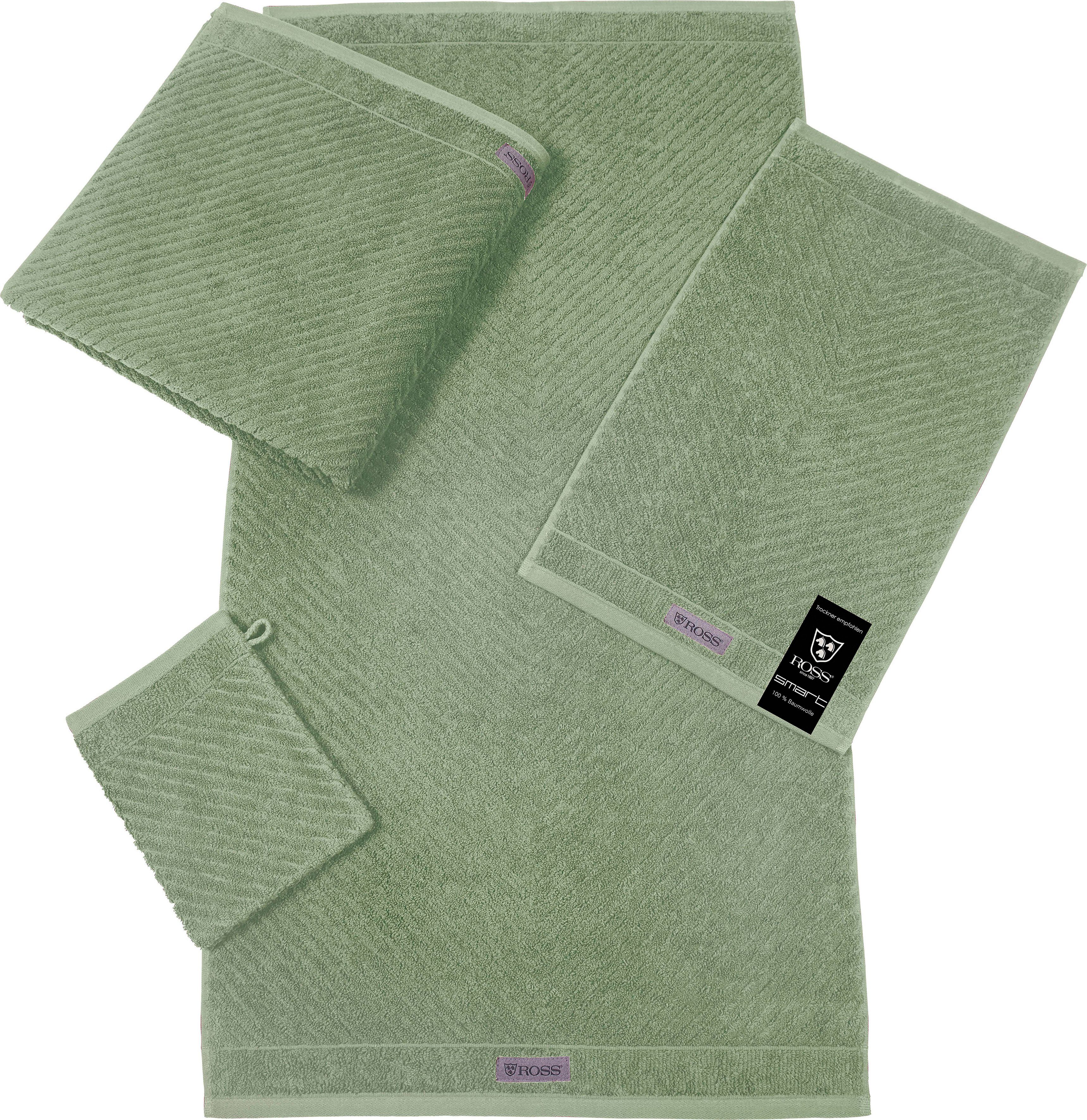 ROSS Gastendoek Smart Uni-rib met velourslabel (6-delig) handdoeken groen
