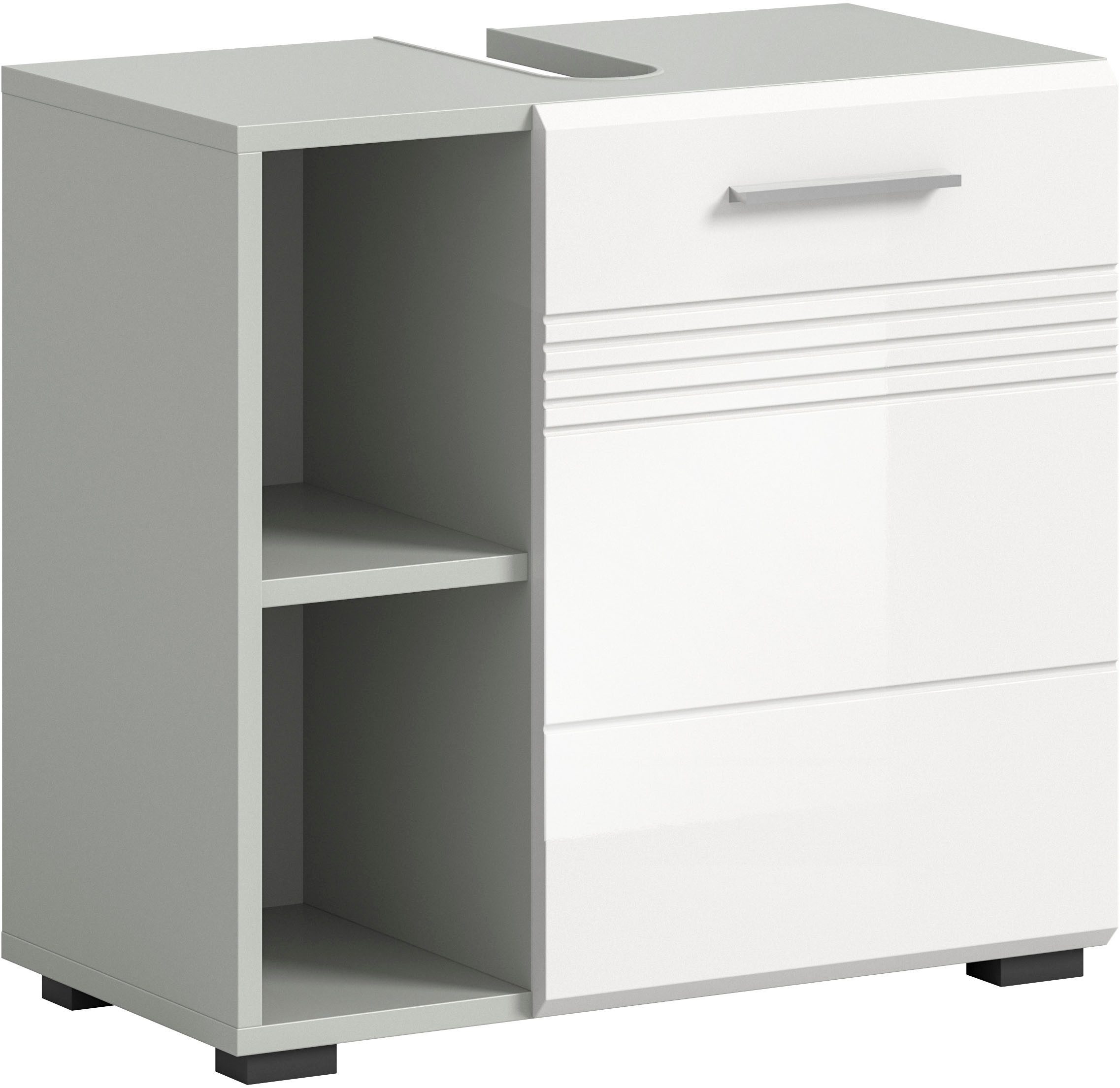 welltime Wastafelonderkast Calcio, breedte 60 cm, 1 deur, 2 planken, 2 open vakken gesplitste achterwand, mdf voorkant, badkast, badmeubels, badkamer