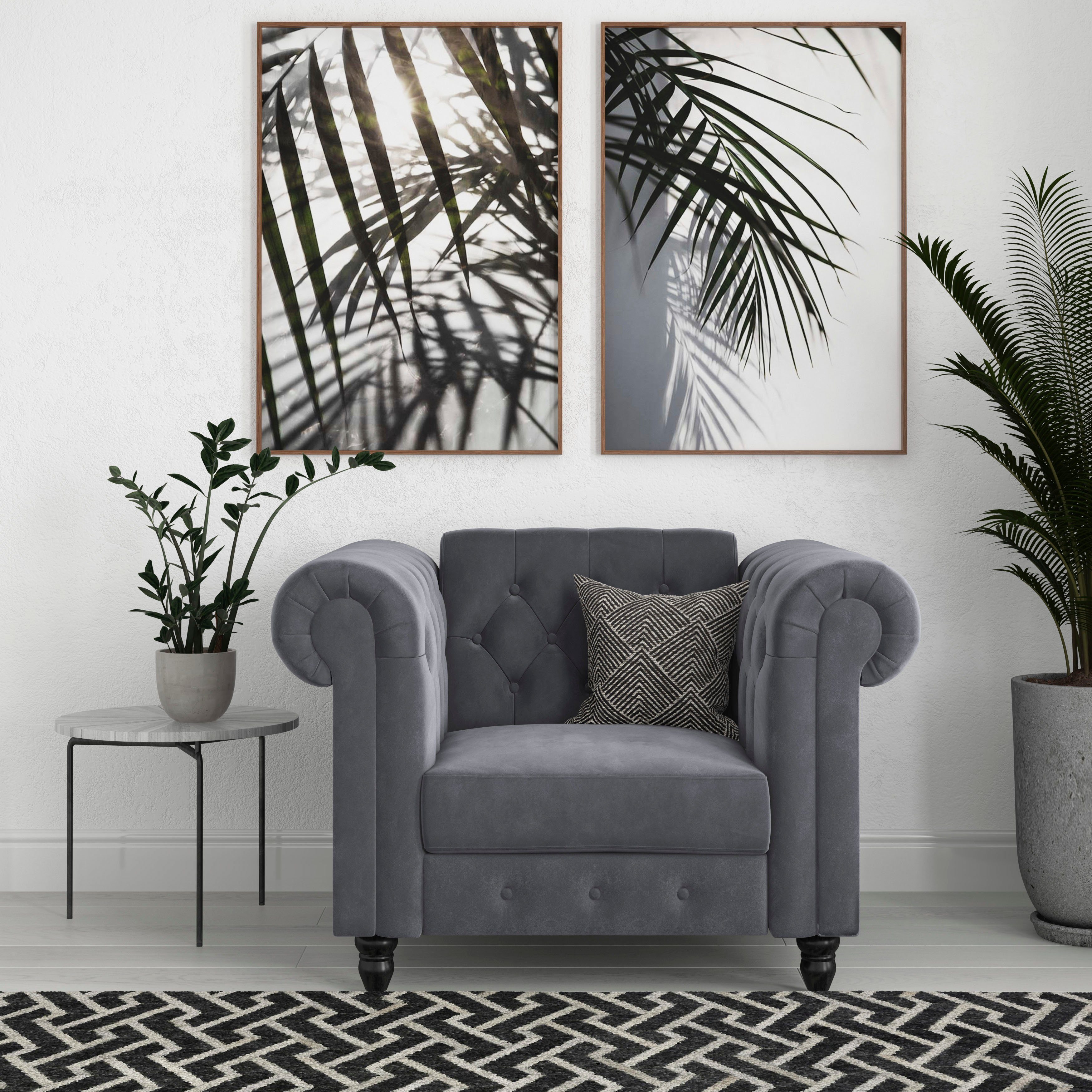 Dorel Home Chesterfield-fauteuil Felix met rugleuning 3-voudig verstelbaar, benen massief hout, zithoogte 46 cm