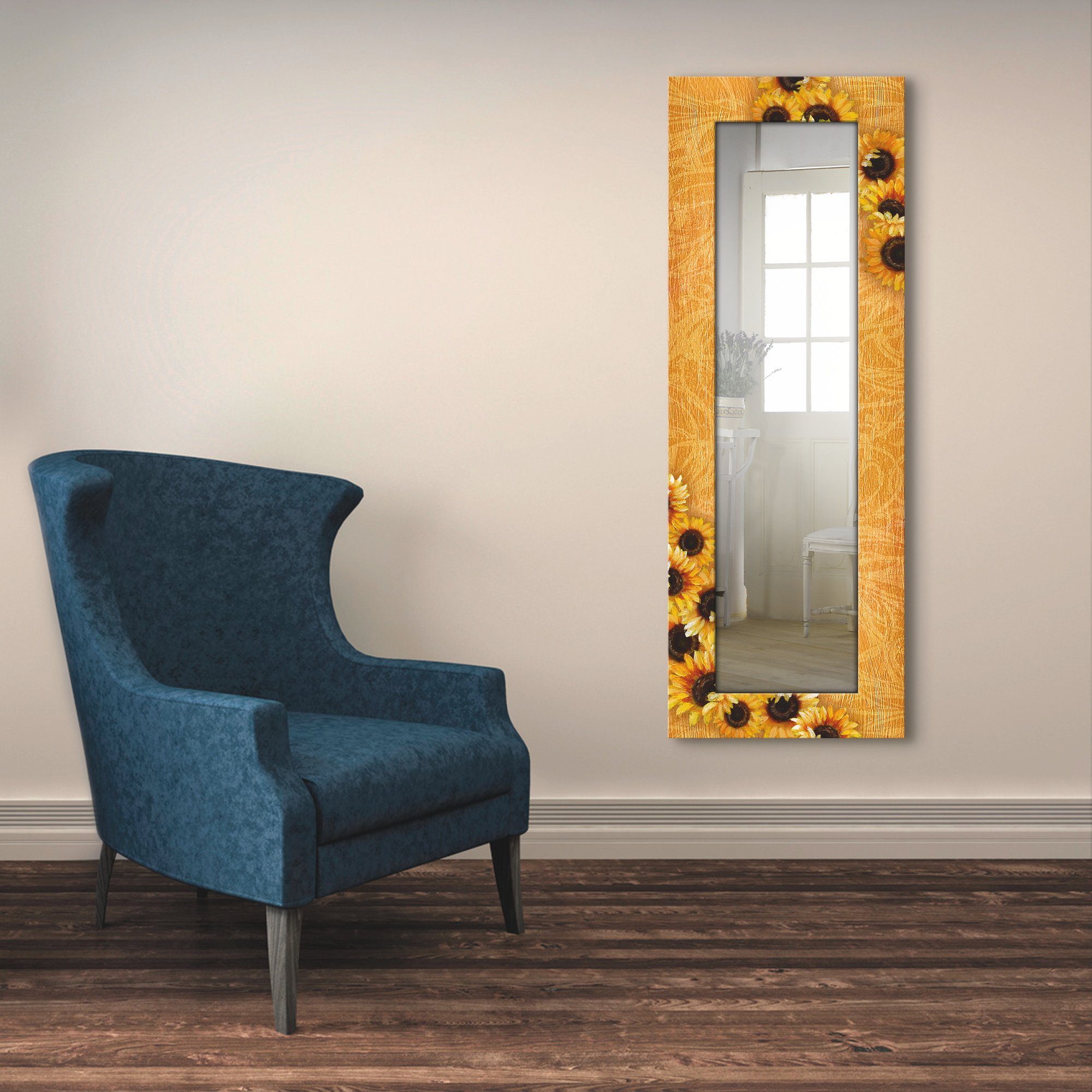 Artland Sierspiegel Zonnebloemen ingelijste spiegel voor het hele lichaam met motiefrand, geschikt voor kleine, smalle hal, halspiegel, mirror spiegel omrand om op te hangen