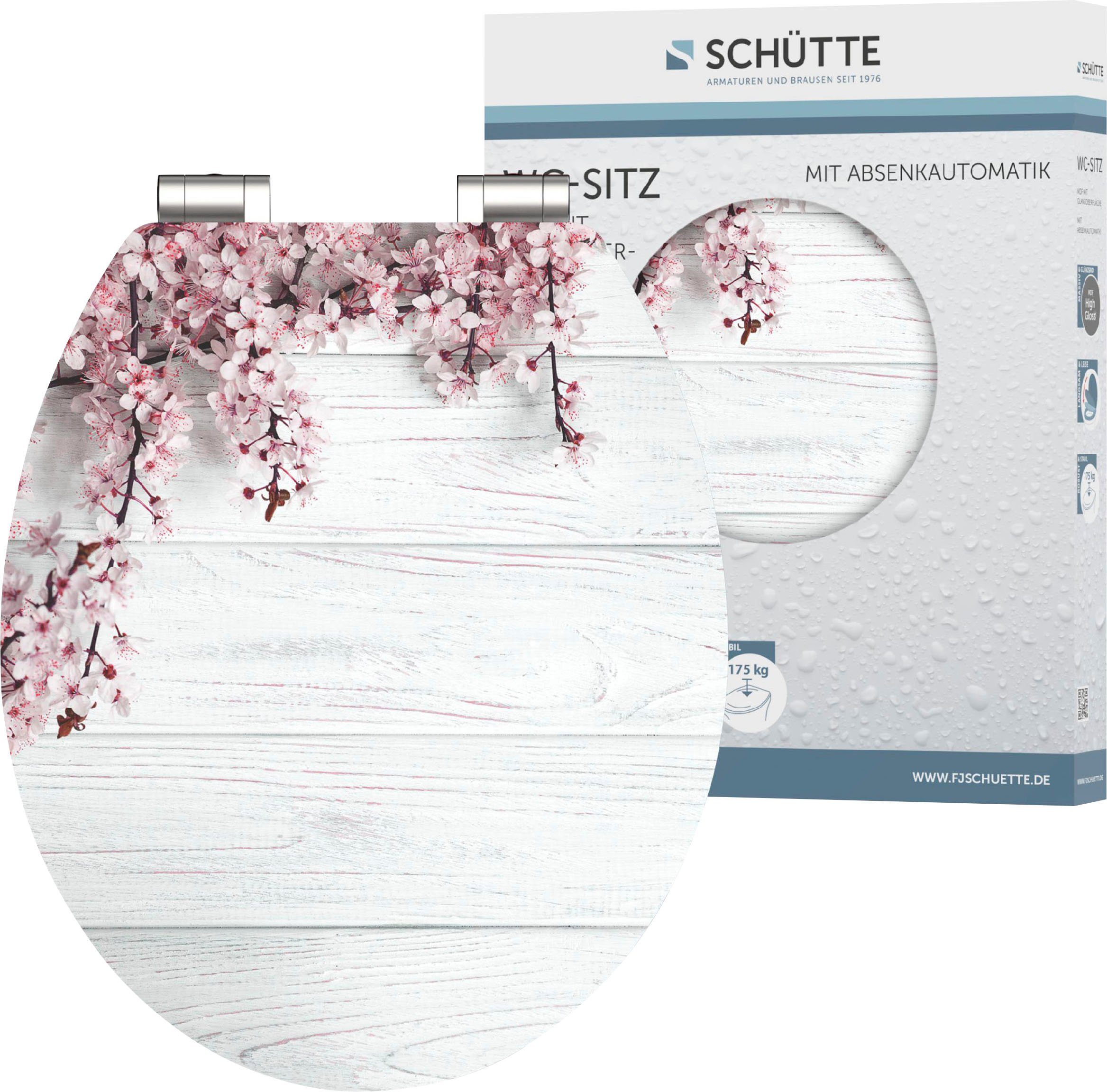 Schütte Toiletzitting Flowers&Wood High gloss met houten mdf-kern, met softclosemechanisme wc-brillen wit