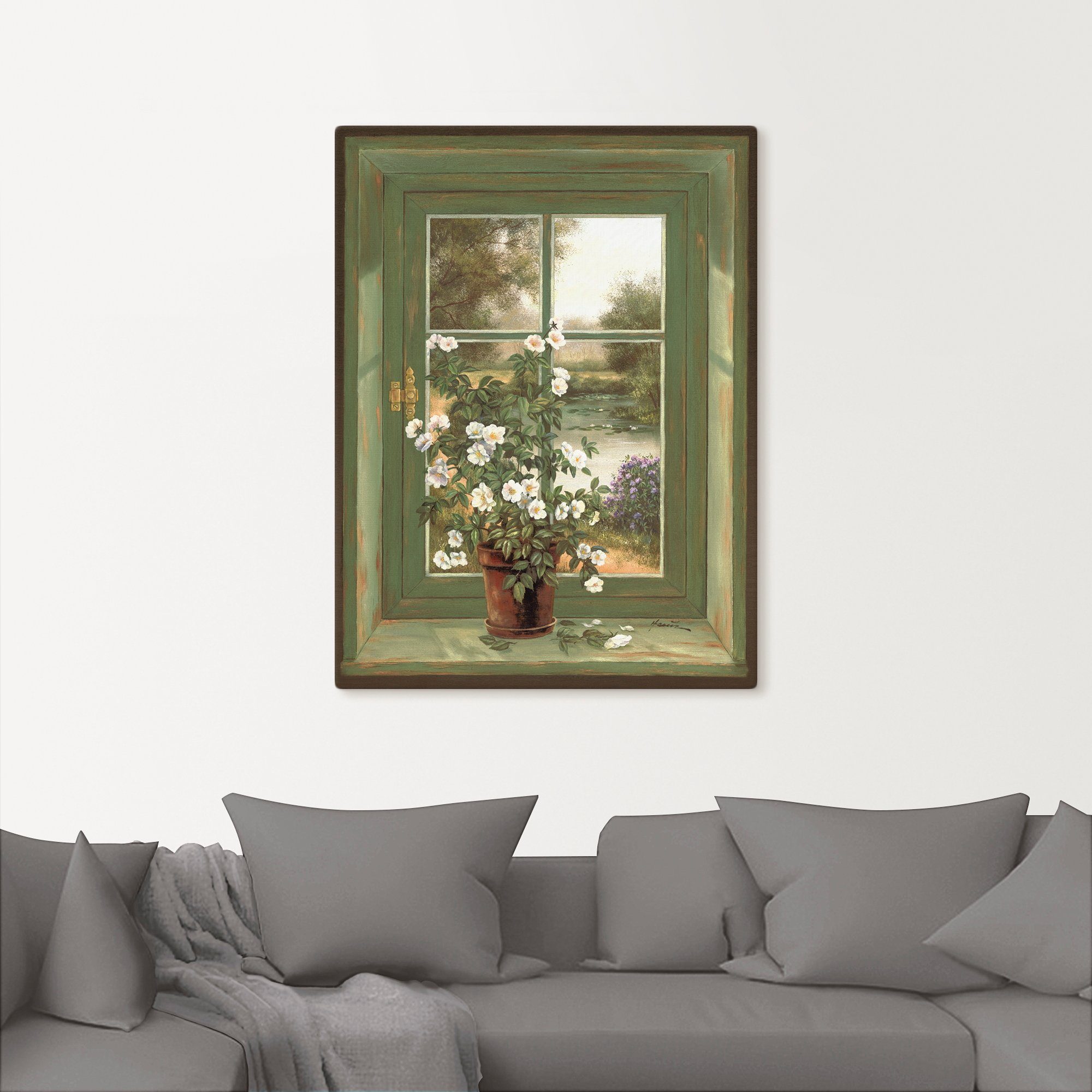 Artland Artprint Wilde rozen bij het raam als artprint van aluminium, artprint voor buiten, artprint op linnen, poster, muursticker