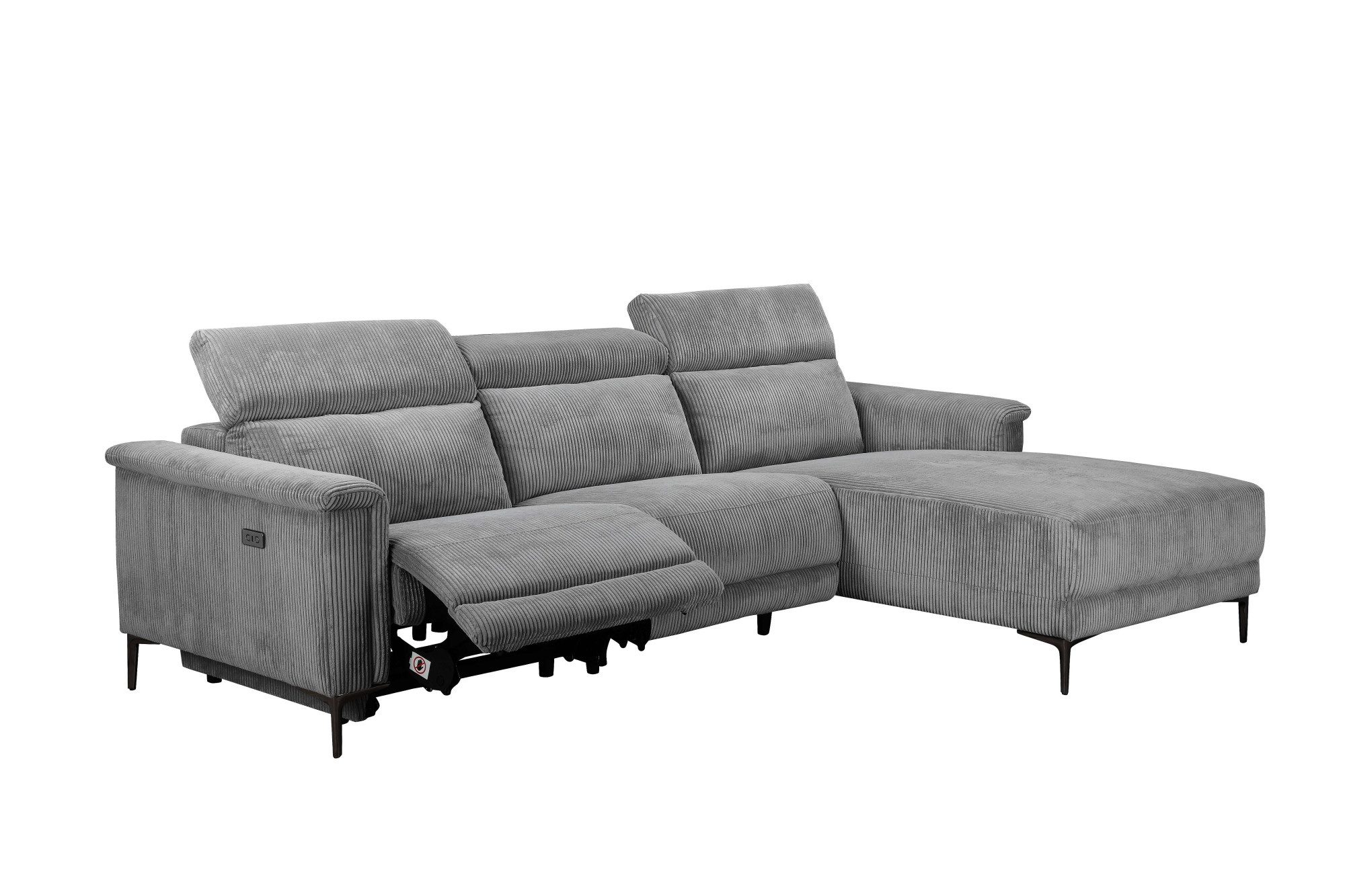 Places of Style Hoekbank Lund in cord, L-vorm, 261 cm, handmatige en elektrische relaxfunctie