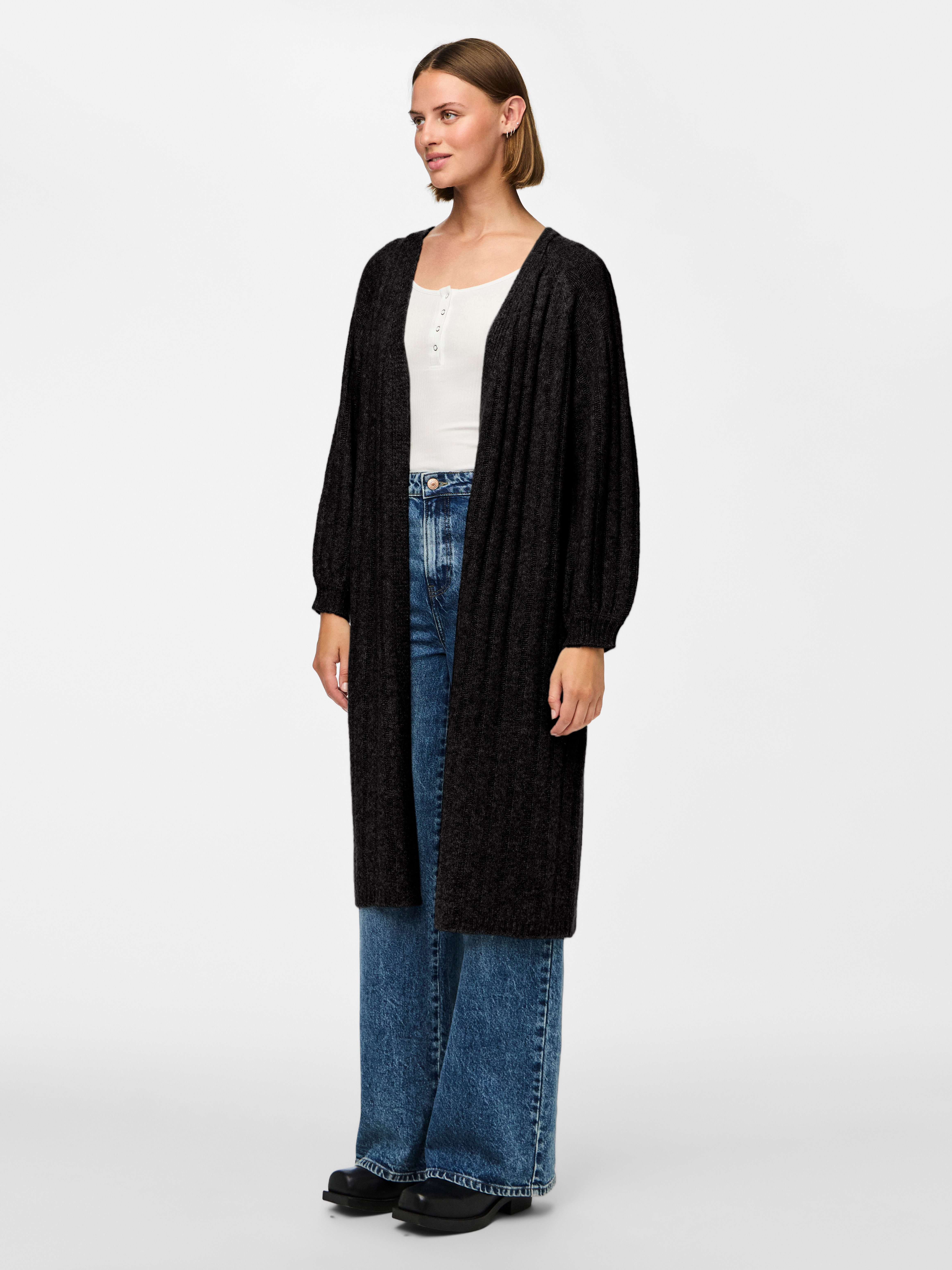 Pieces Loose fit lange cardigan met wol in geribd design model 'MAGGY'