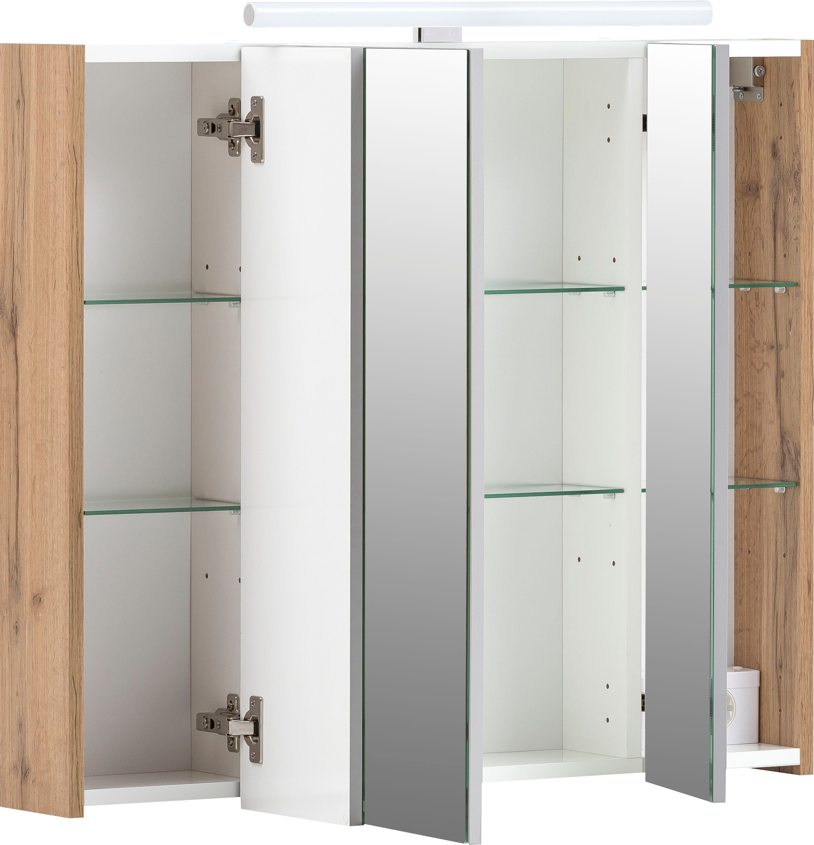 Schildmeyer Spiegelkast Duo Breedte 80 cm, 3-deurs, ledverlichting, schakelaar-/stekkerdoos
