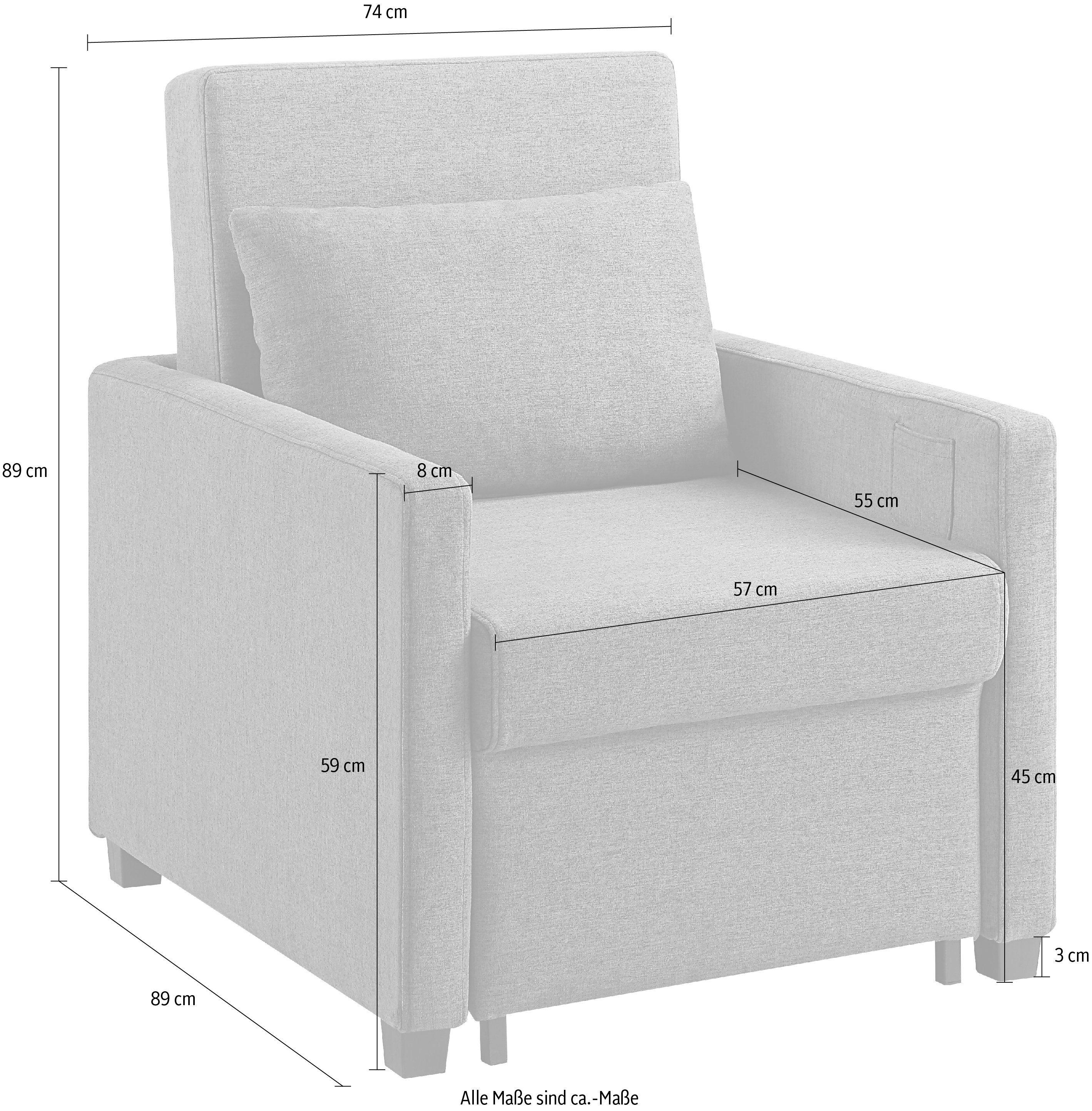 ATLANTIC home collection Relaxfauteuil Jerry met slaapfunctie, als logeerbed en inclusief kussens