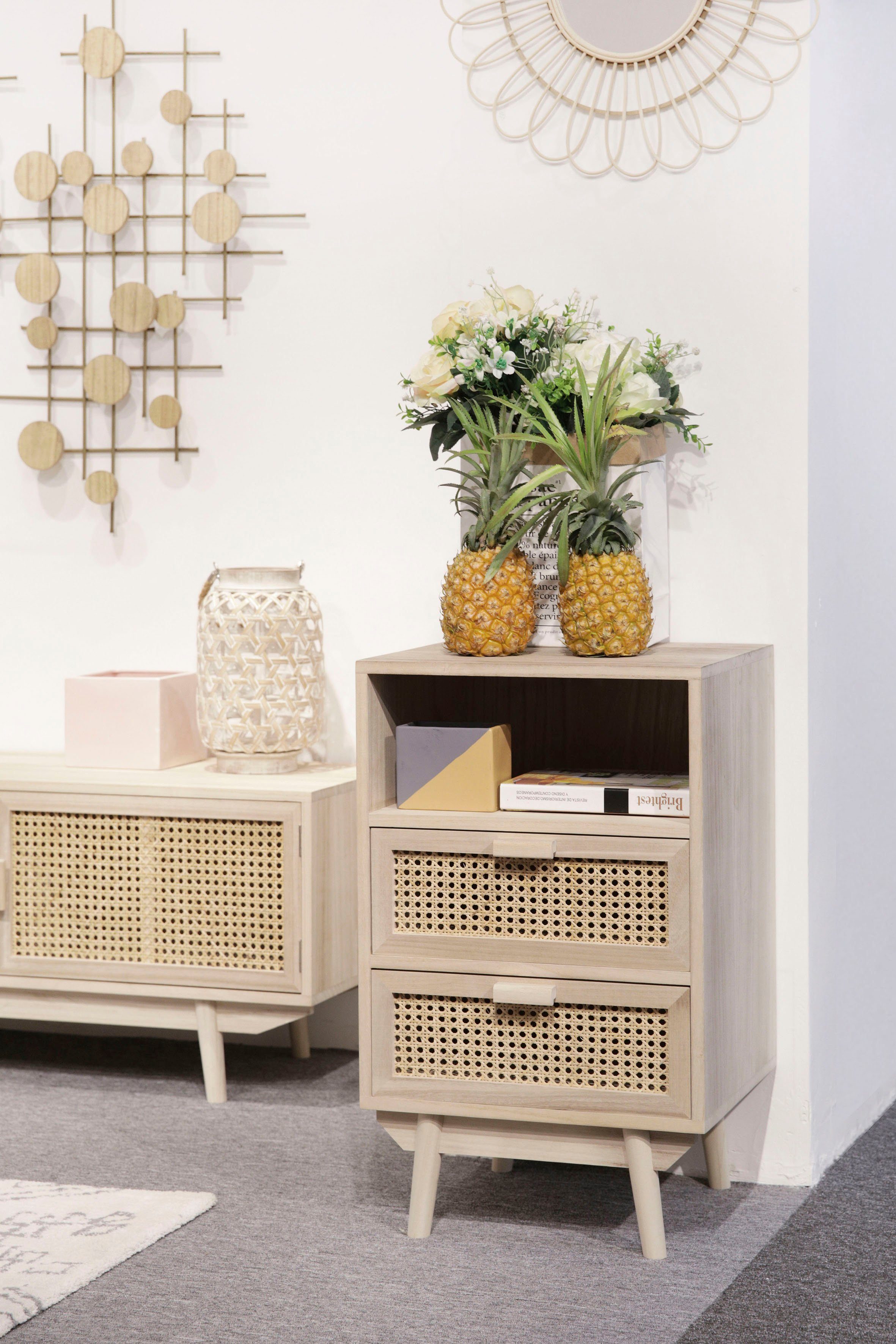 SalesFever Kast Ladefronten van rotan-vlechtwerk dressoirs beige