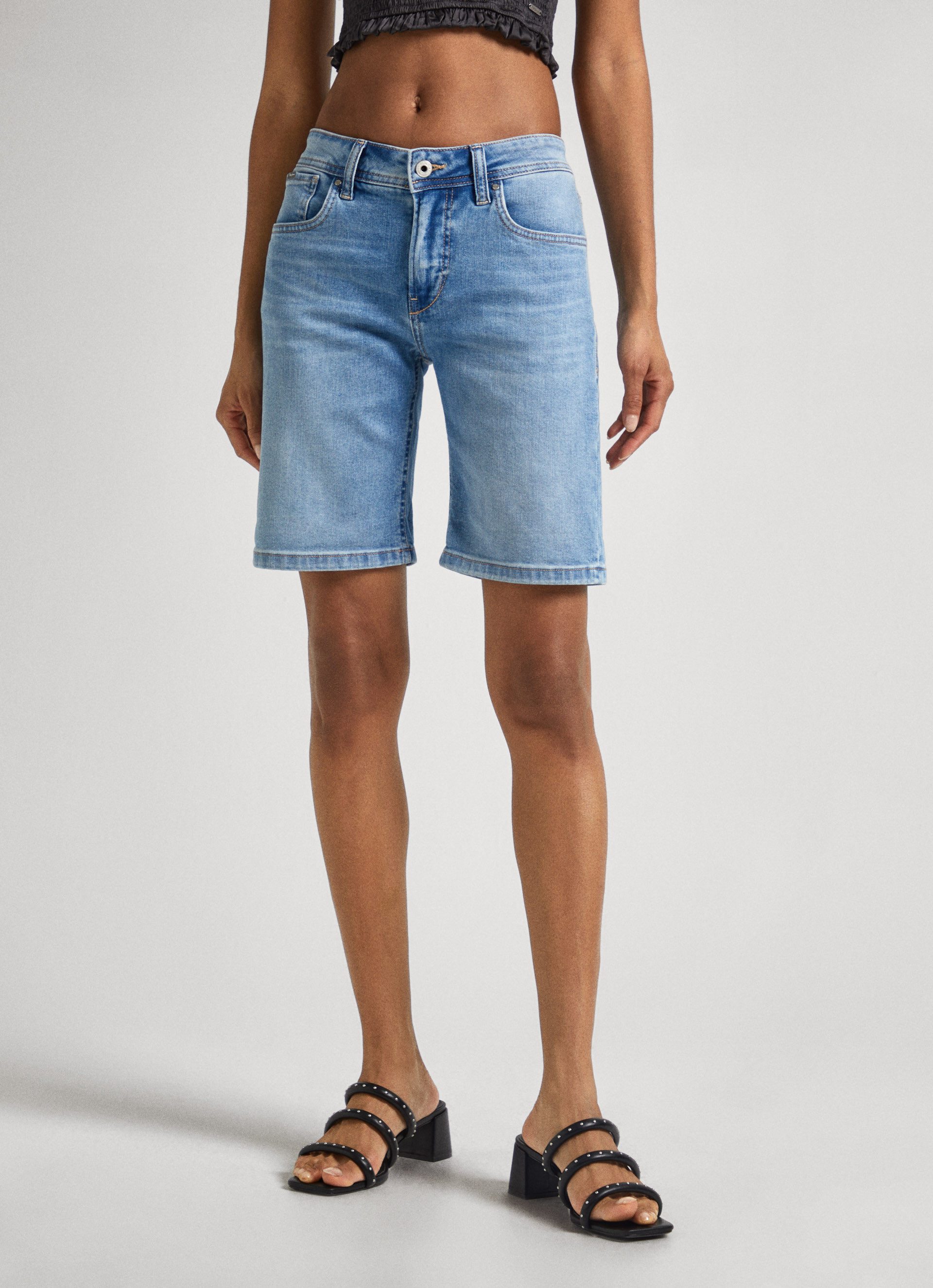 Pepe Jeans Stretch Denim Shorts Mid Taille Blue Dames