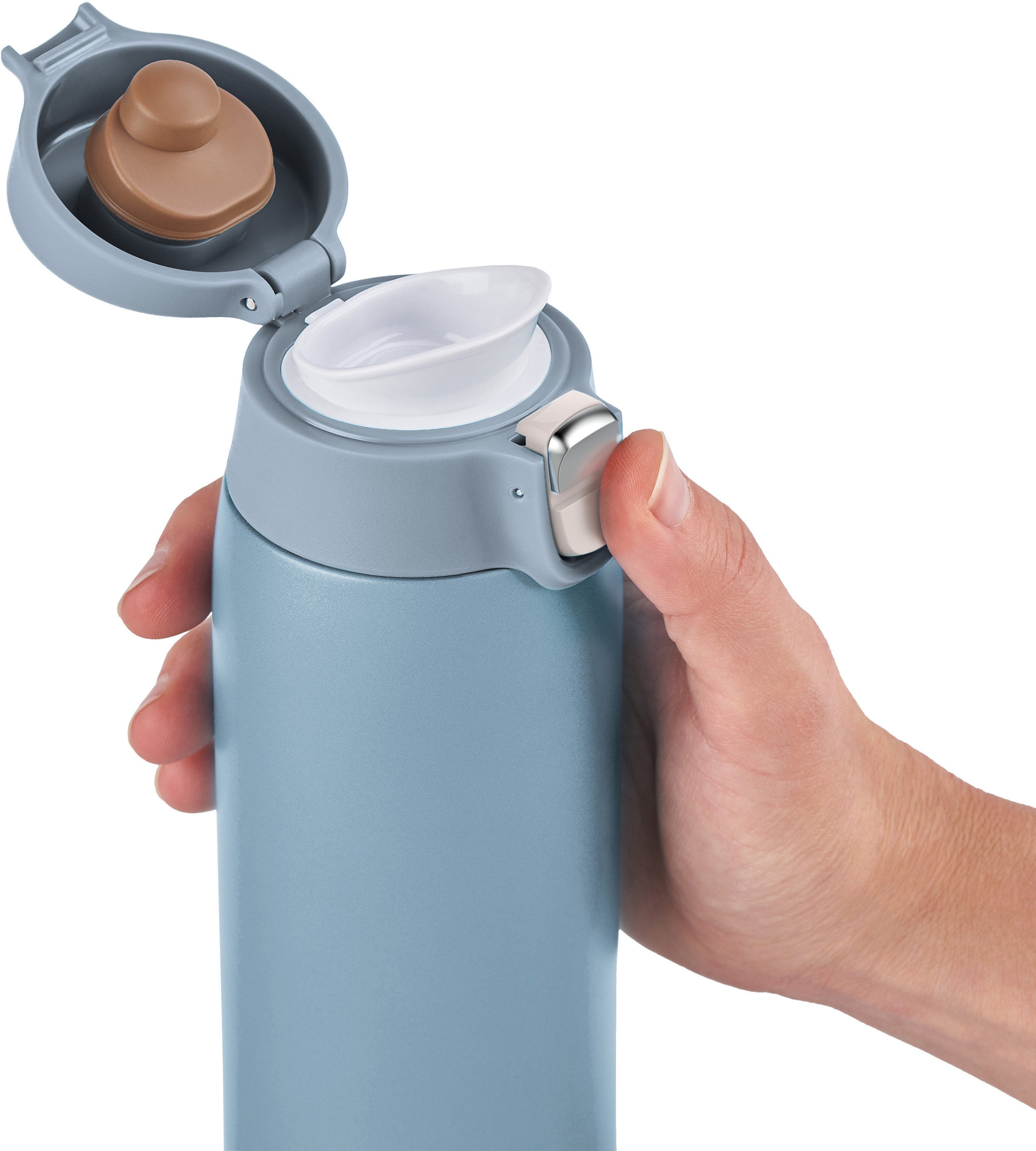Emsa Thermosbeker Travel Mug Light 0,4l, licht, roestvrij staal, klapvergrendeling, 100% dicht, 8u heet/16u koud