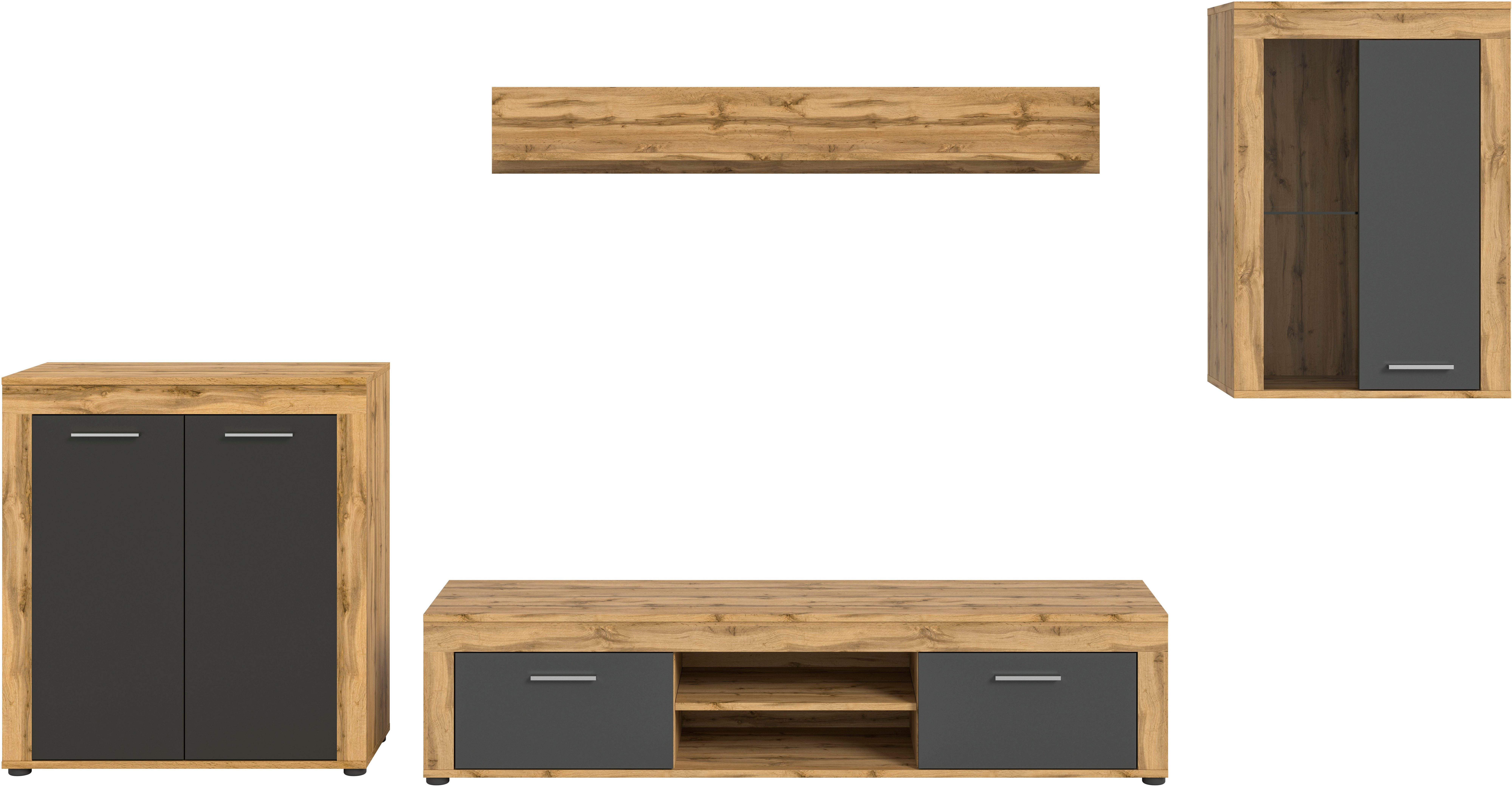 INOSIGN Wandmeubel Aosta, 4-delig, bestaande uit: highboard, lowboard, wandplank & vitrinekast (4-delig)