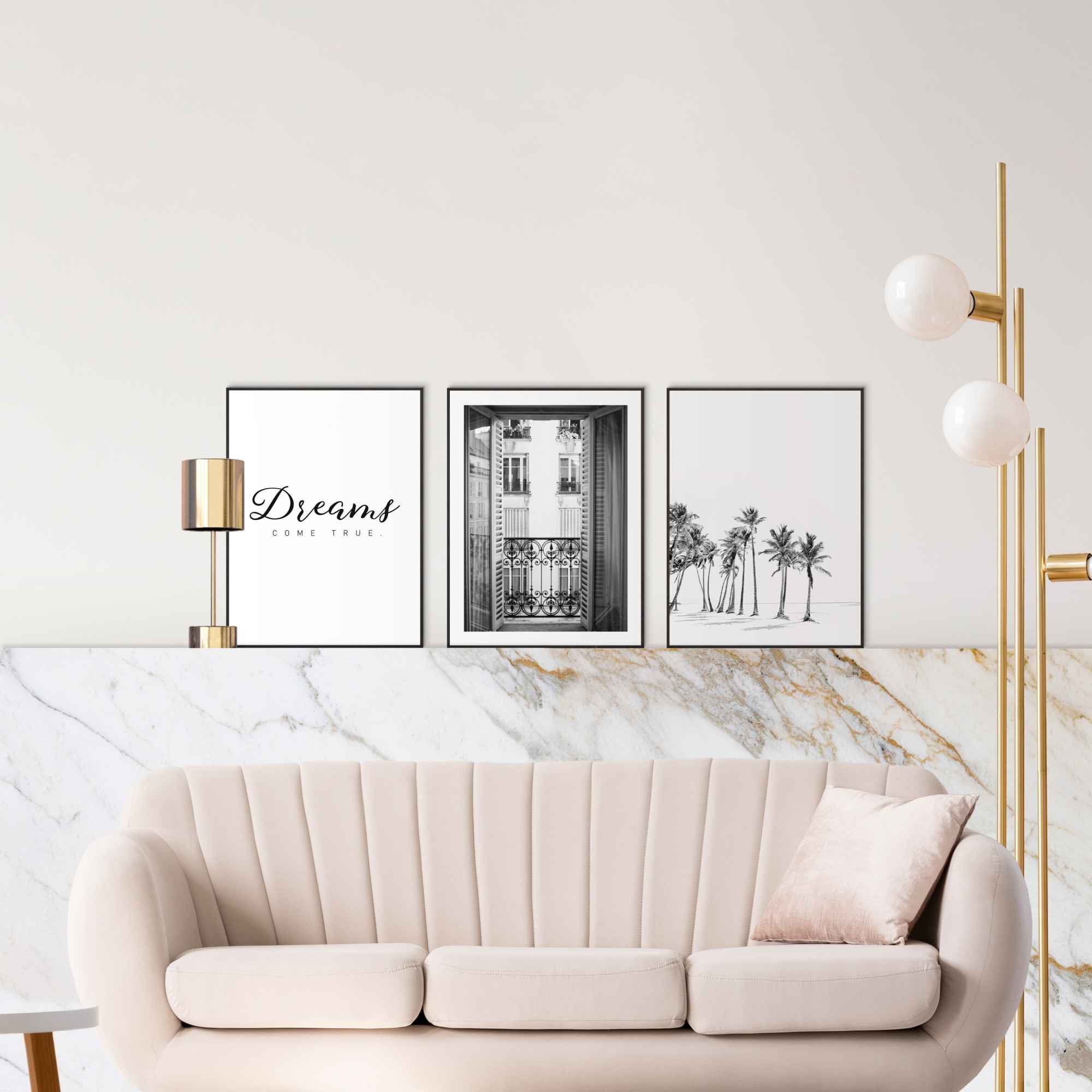 Reinders! Artprint Dreams come True dromen - palm - strand - balkon - vintage (3-delig)