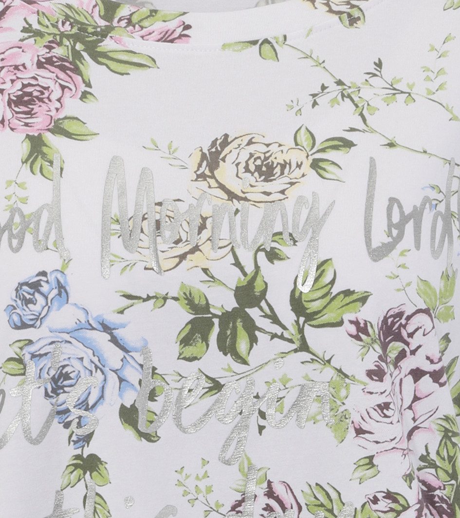 Aniston CASUAL Shirt met lange mouwen met zilverkleurige tekst versierde rozenprint - nieuwe collectie