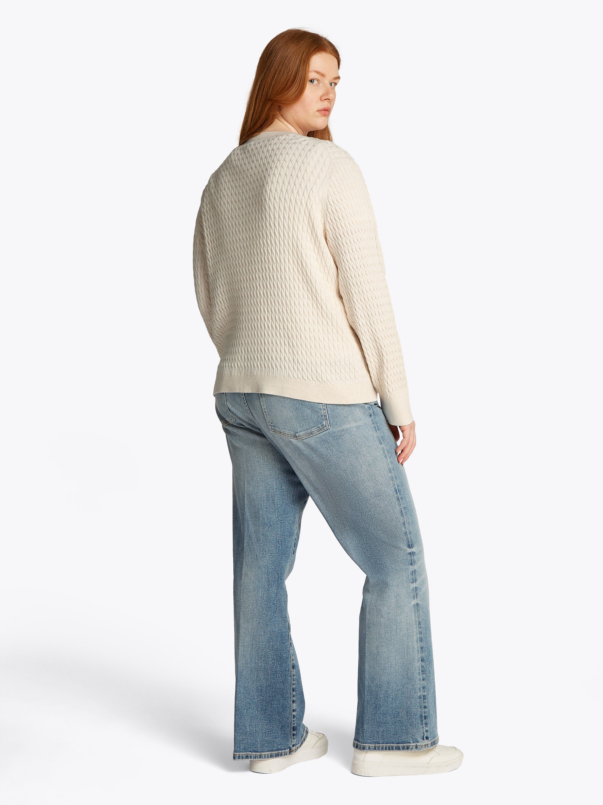 Tommy Hilfiger Curve Trui met ronde hals CRV CO CABLE C-NK LS SWEATER in grote maten, kabelpatroon, logoborduursel