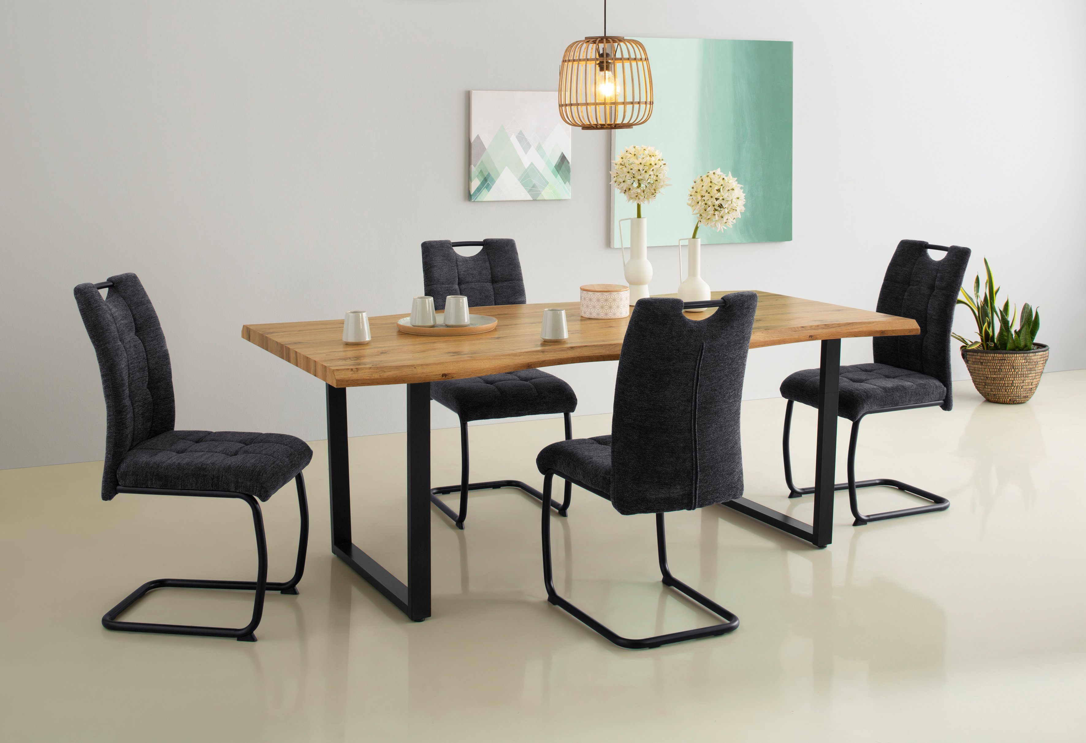 HELA Vrijdragende stoel LEONA eetkamerstoel Keukenstoel, voor de eettafel, in teddy-look (set)