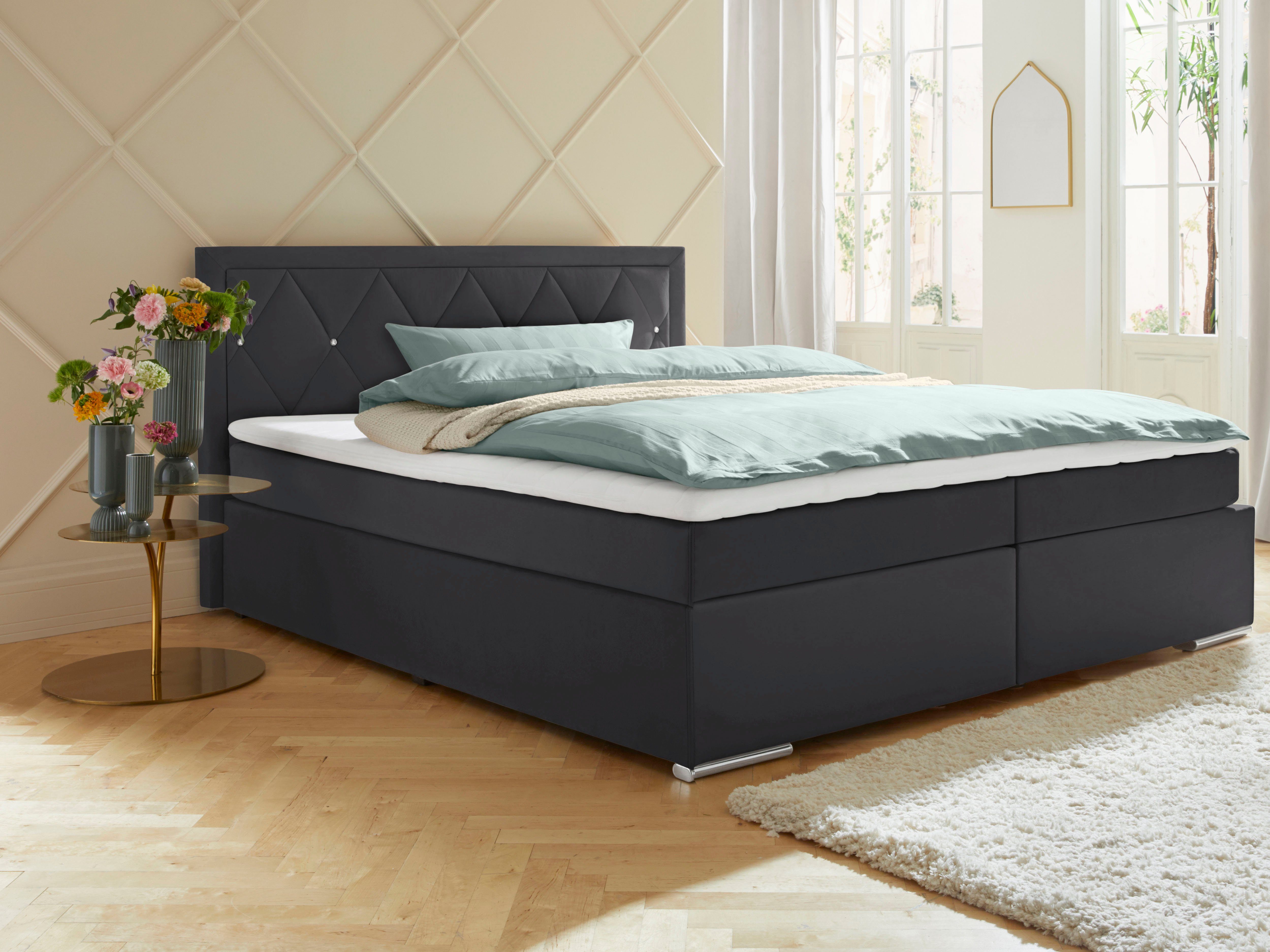 Leonique Boxspring Alfie, bestseller, optioneel met bedlade met strassteentjes in het hoofdbord, h2, h3 en h4 ter keuze