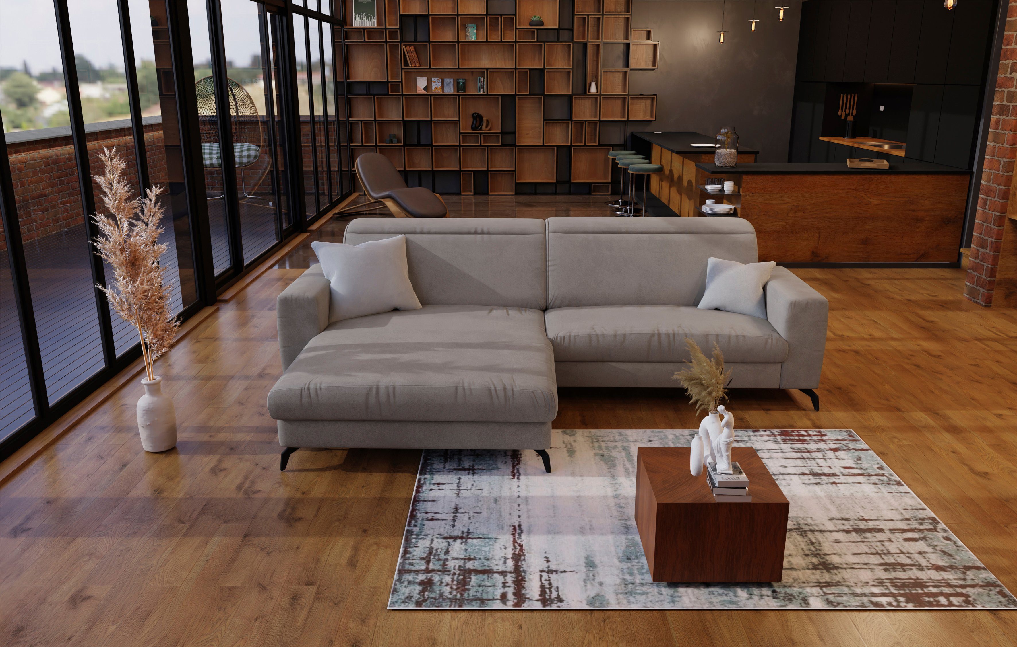 sit&more Hoekbank Bolero L-vorm grijs, hoekbanken, Met bed-met bedkist-met verstelbare hoofdsteun, mit Bett-mit Bettkasten-mit Kopfteilverstellung