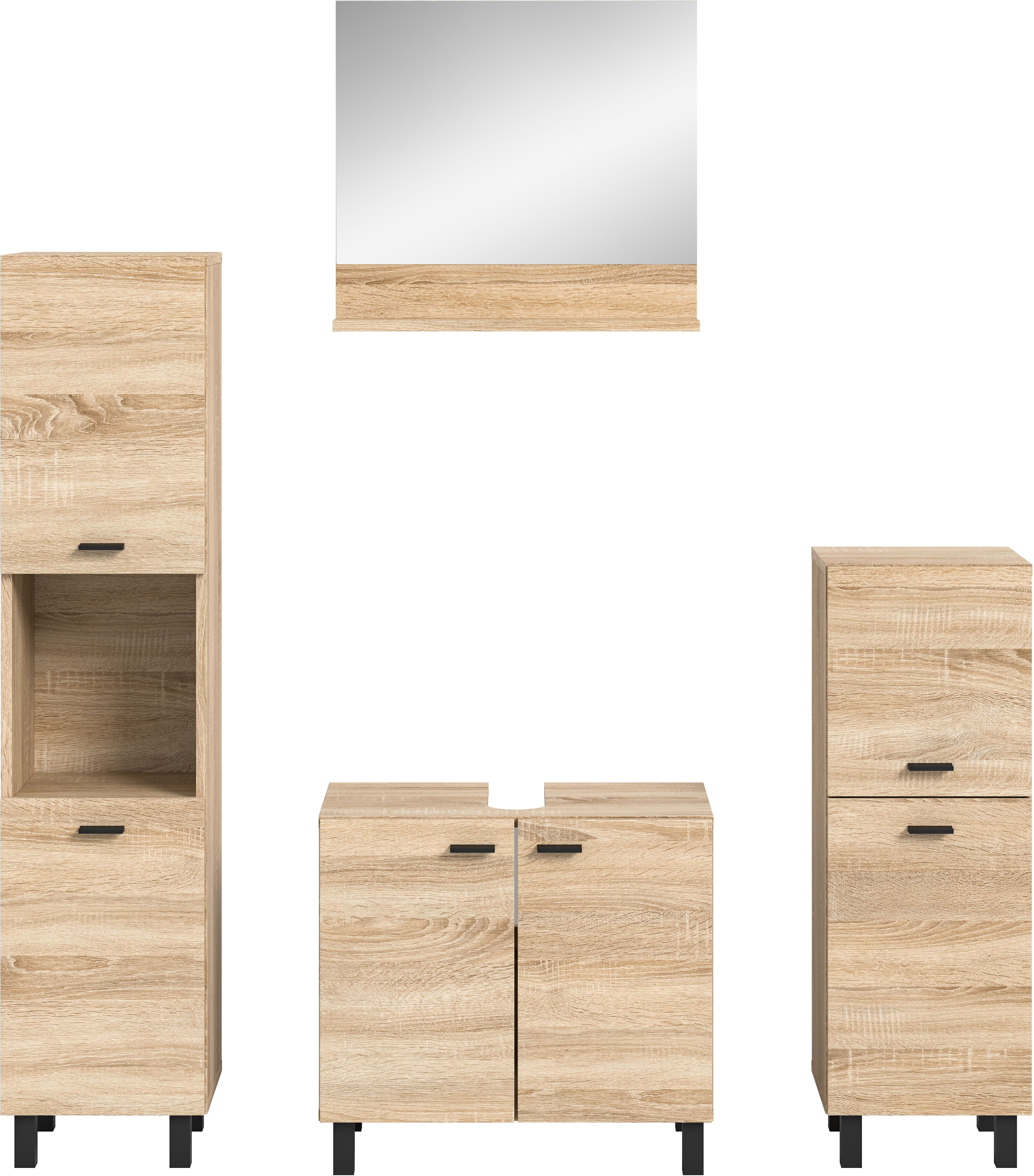 welltime Badmeubelset Tampa, breedte 137cm, 4-delig Wastafelonderkast, spiegel, hoge kast, midikast (4 stuks)