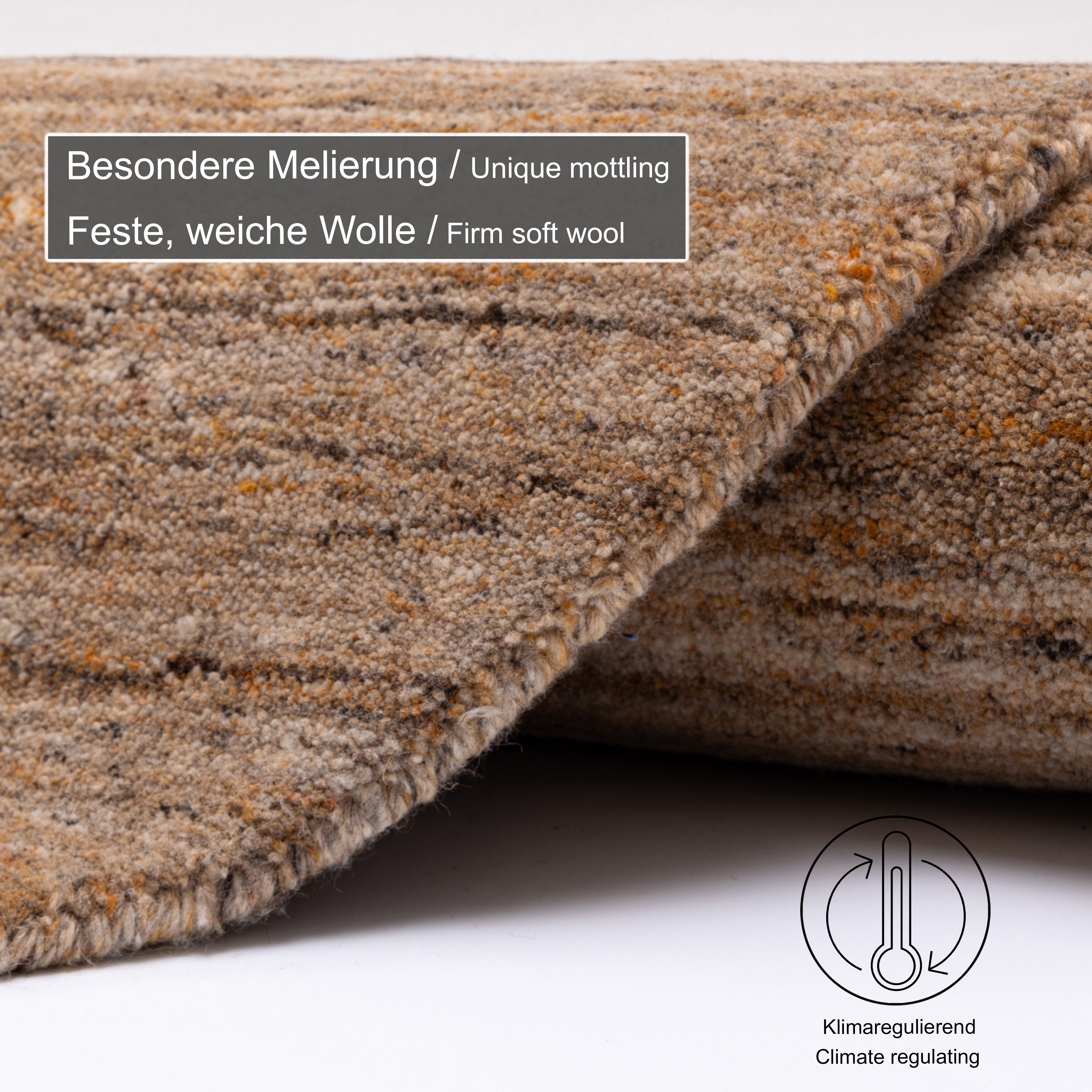 THEKO Wollen kleed Pure Uni Handgeweven vloerkleed, mêlee, zuivere wol