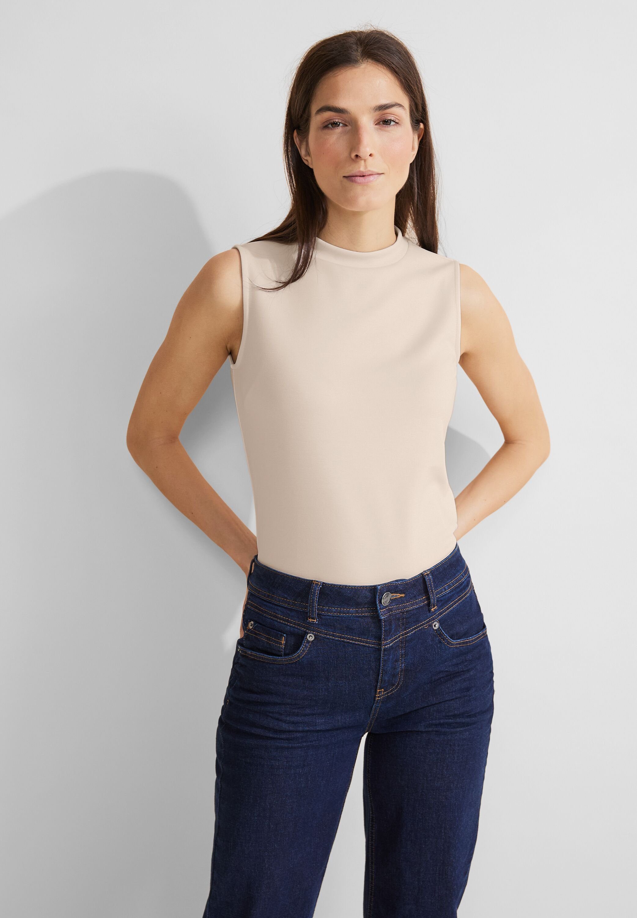STREET ONE Shirttop Silk look turtel neck dames tops maat 42 wit