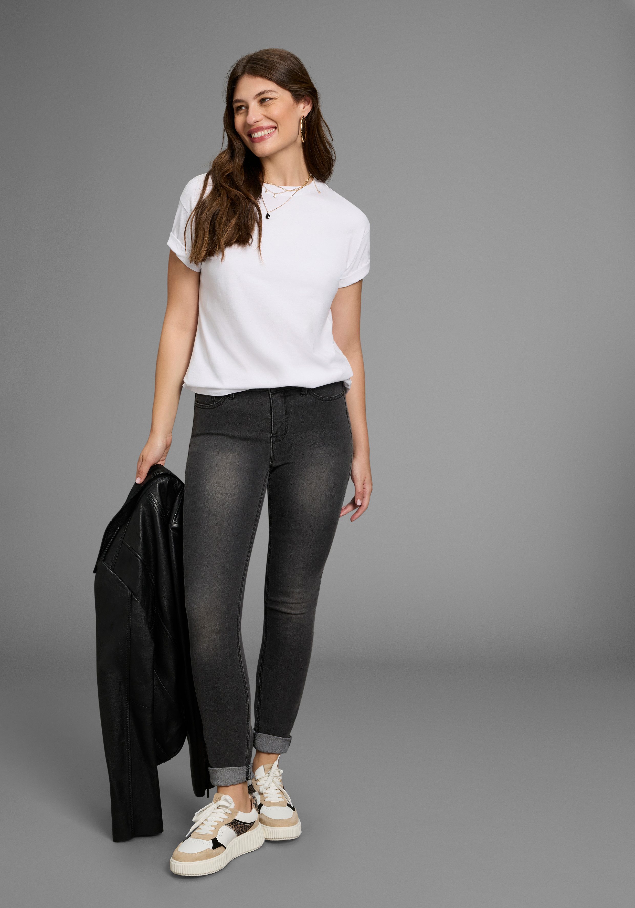 Arizona Slim fit jeans Shaping strakke pasvorm, skinny jeans, used-look-wassing, hoge taille