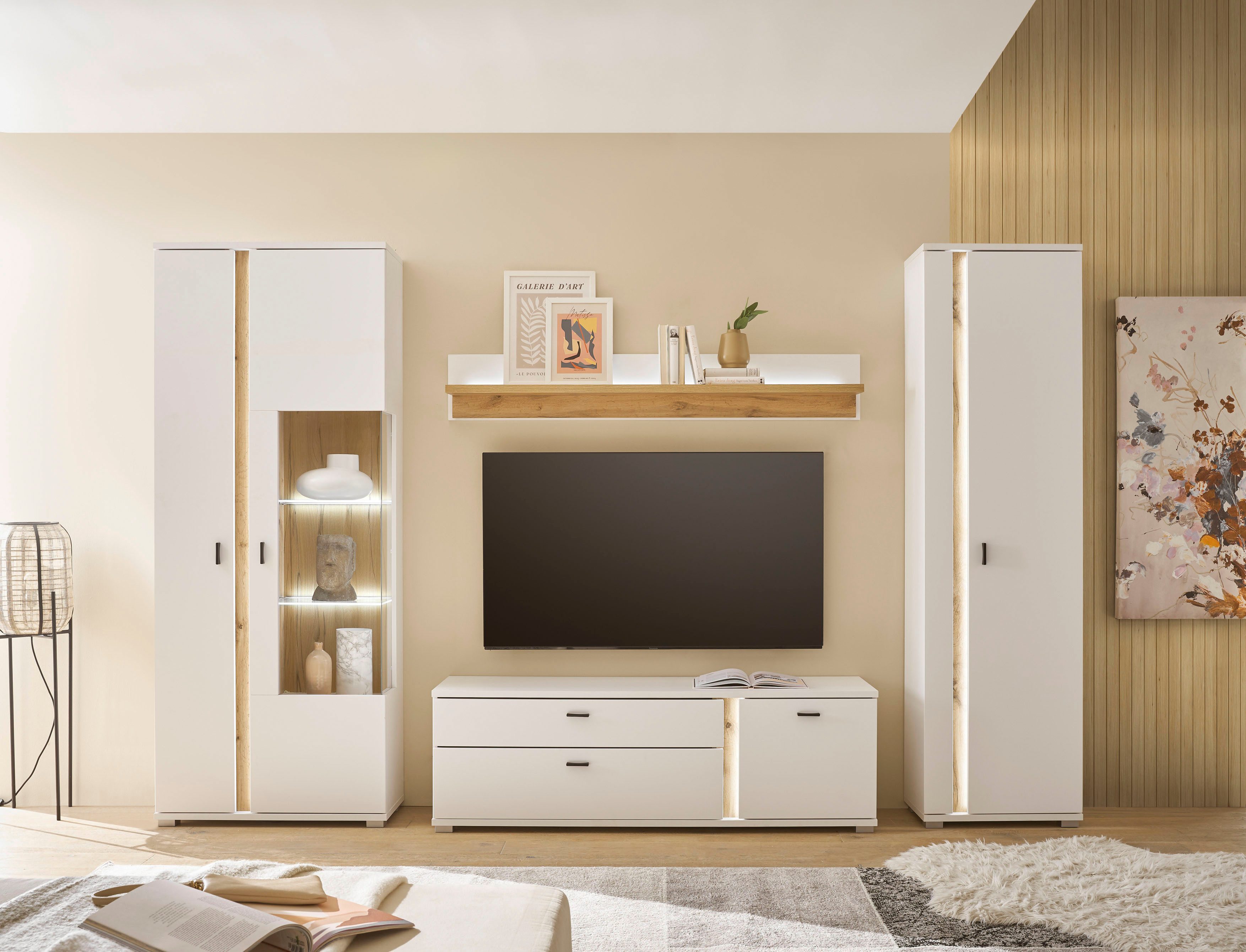 INOSIGN Wandmeubel Long Island in moderne trendkleur, inclusief verticale verlichting, breedte 305 cm (set, 4-delig)