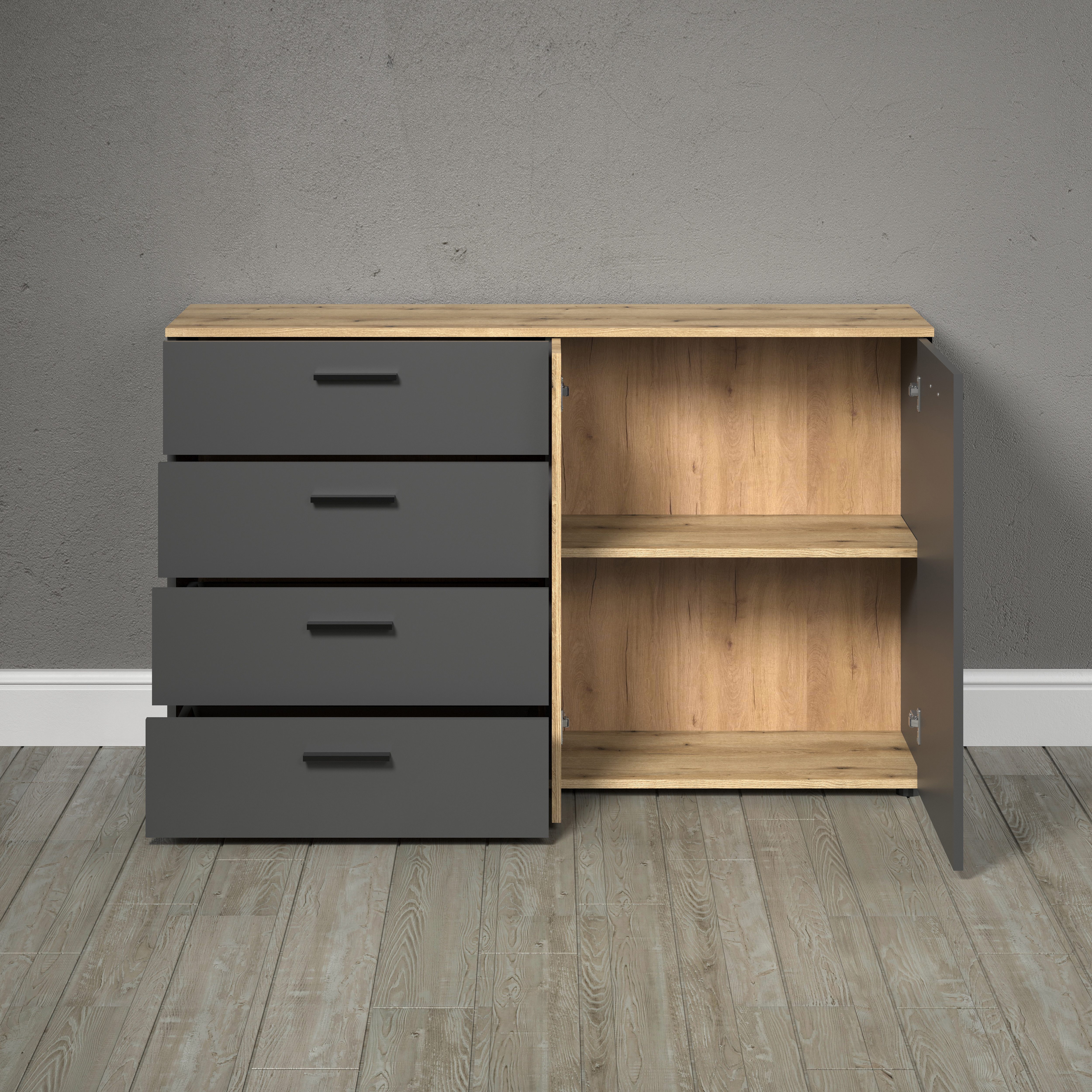 INOSIGN Kast Estepona Sideboard met volledig uittrekbare lades - (B/D/H) 139/38/86 cm (1 stuk)
