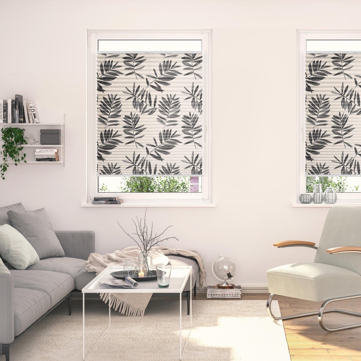 LICHTBLICK Plissé Klemmfix, zonder boren, ondoorzichtig, black Watercolor branches (1 stuk) plisségordijnen maat 100 cm x 130 cm zwart