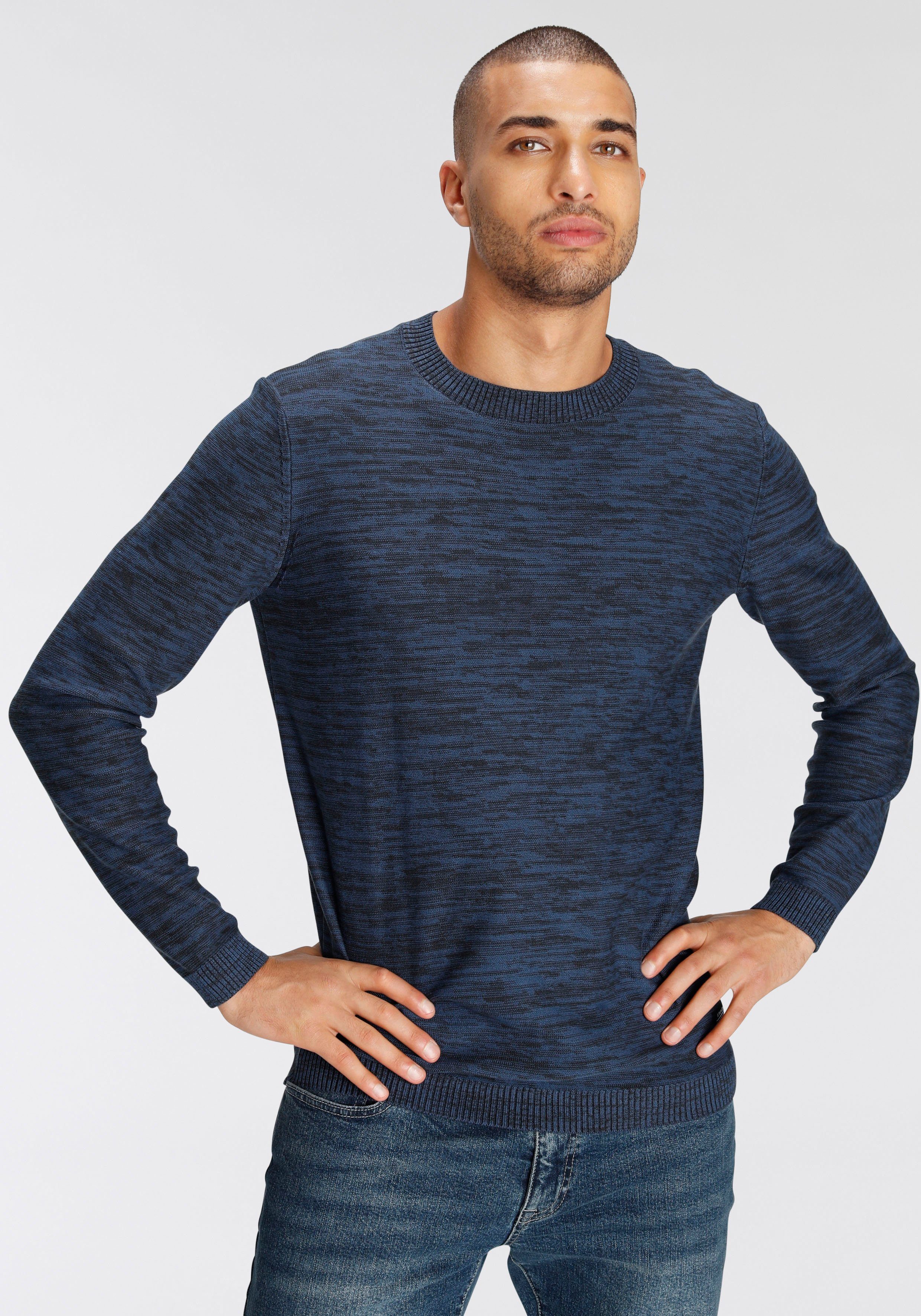 AJC Trui met ronde hals in gemêleerde look heren pullovers maat 4XL (68/70) blauw