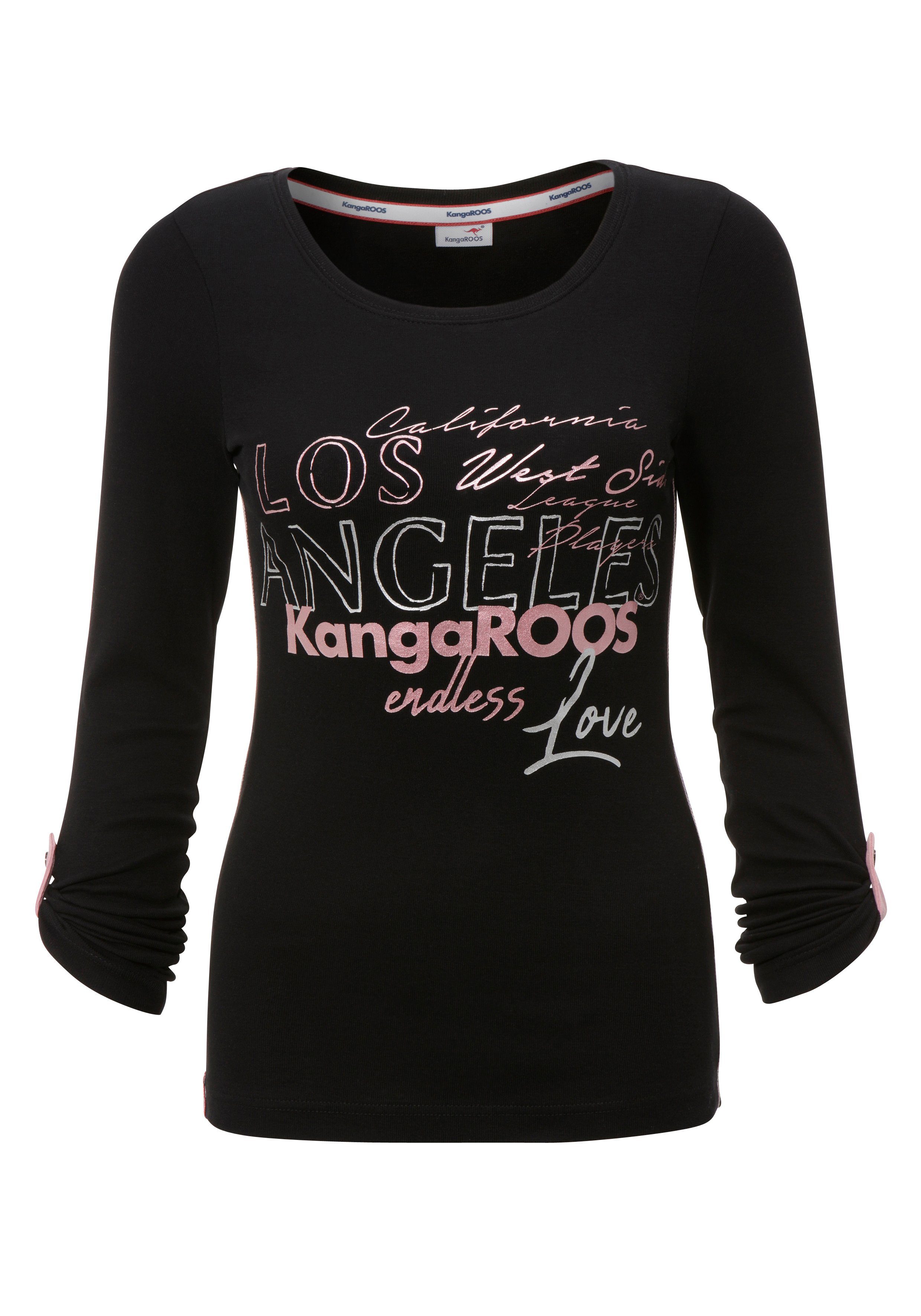 KangaROOS Shirt met lange mouwen zeer figuurvolgende pasvorm, van rekbare ribstof
