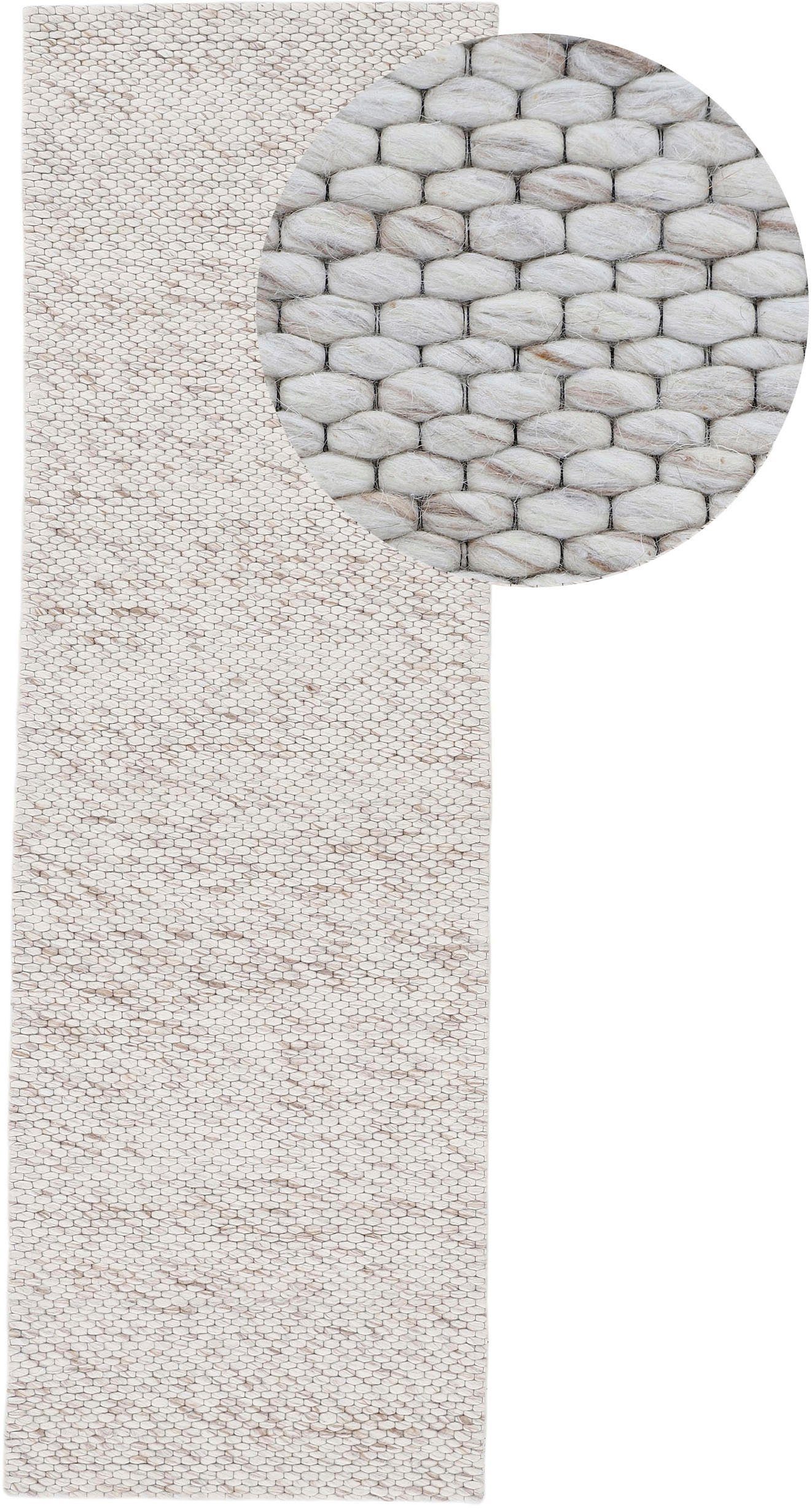 carpetfine Loper Sina Handgeweven tapijt, 100% wol, gemêleerd, handgeweven, zacht & knuffelig lopers maat 80 cm x 300 cm x 14 mm beige