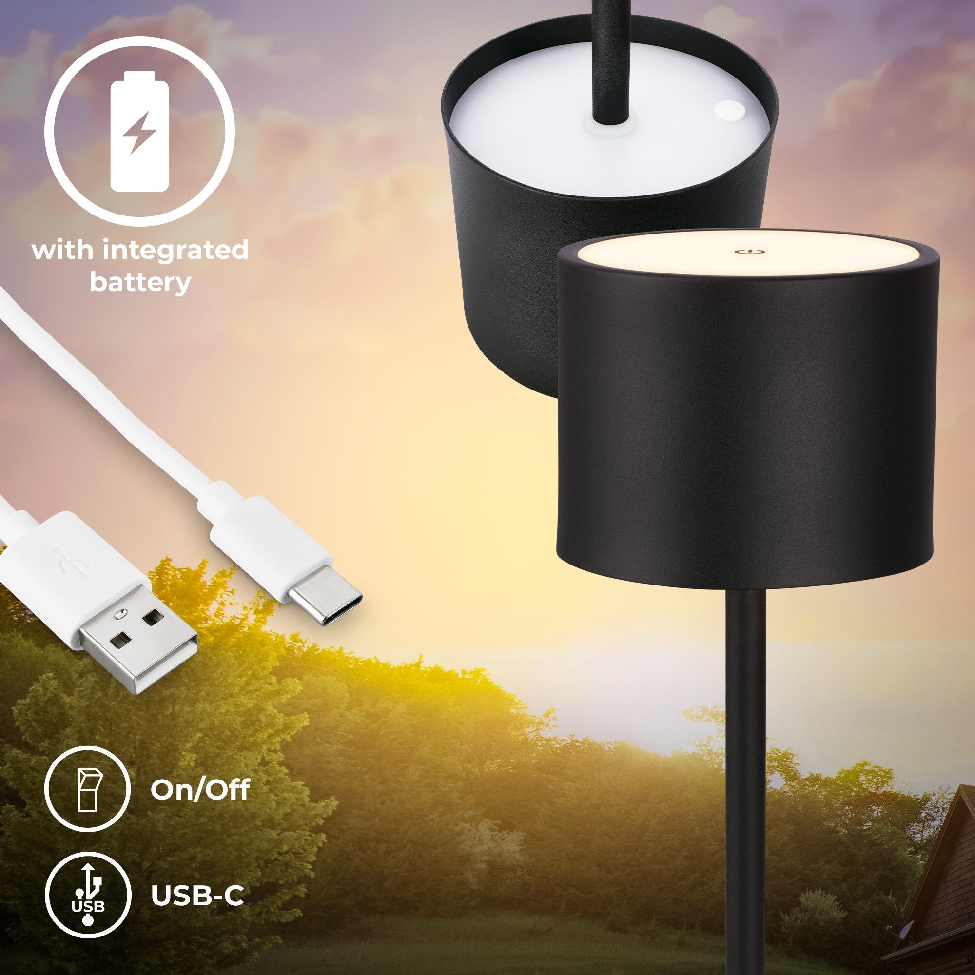 B.K.Licht Tafellamp voor buiten BK_TL1608 Accu tafellamp met oplaadstation, 3-niveau touchdimmer, IP44 (1 stuk)