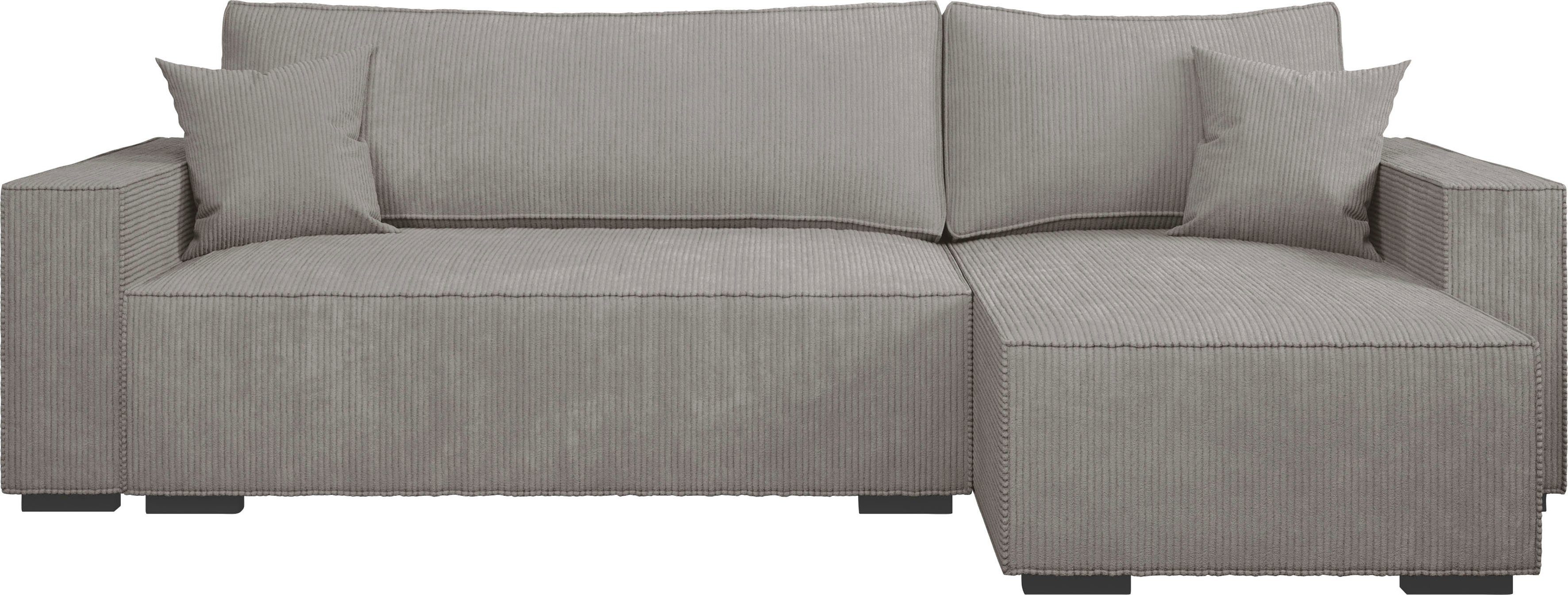 INOSIGN Hoekbank Winton ribfluwelen bank/slaapbank 253 cm Ribfluweel, omkeerbare recamiere, slaapfunctie (130/208 cm), bedbox