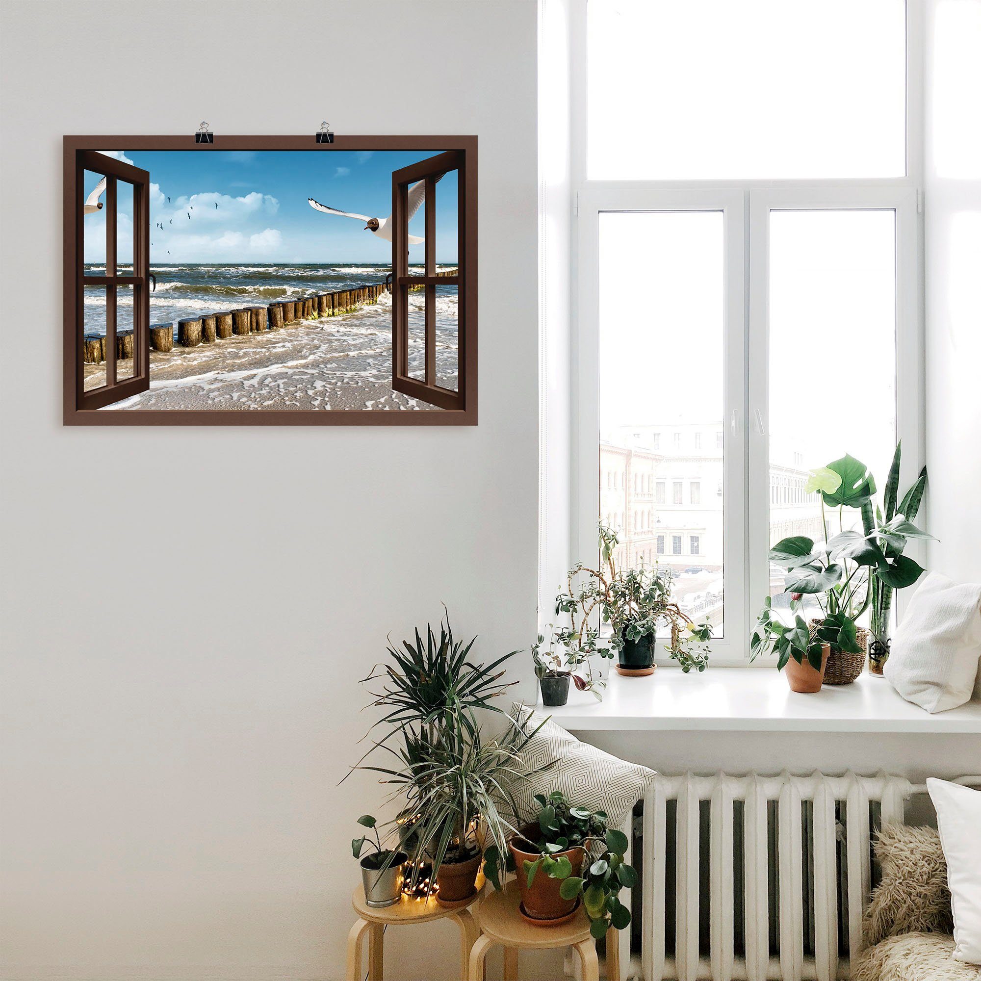 Artland Artprint Blik uit het venster - Oostzee als artprint op linnen, muursticker of poster in verschillende maten